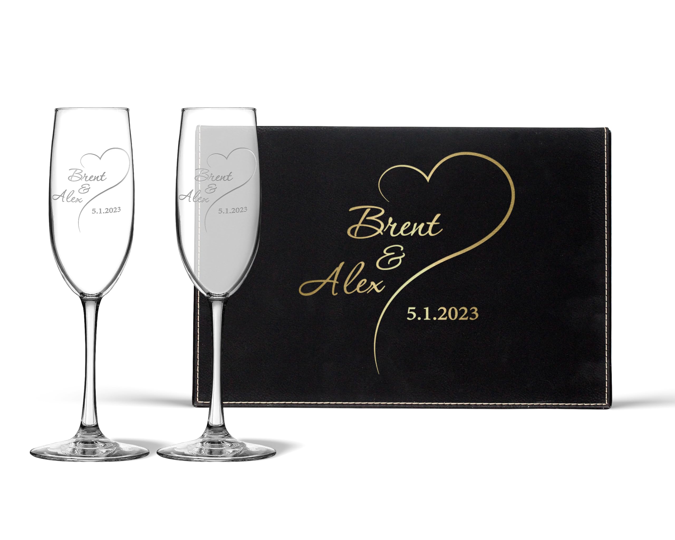 Personalized Mr and Mrs Wedding Champagne Flutes Set - Engraved Anniversary Toasting Glasses for Couples with Half Heart Design & Keepsake Box - Perfect Wedding Gift, Bridal Shower, Anniversary & Romantic Celebrations