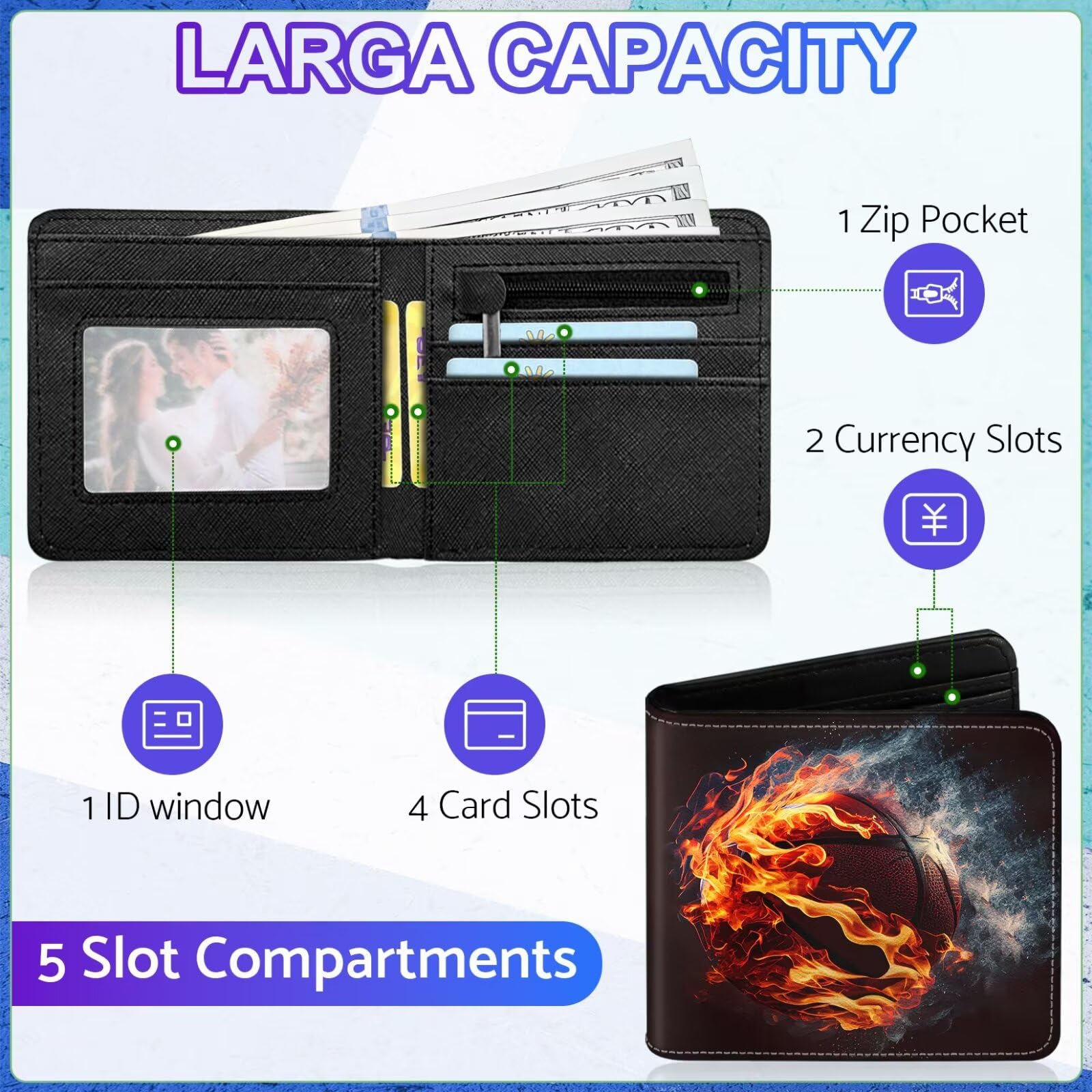 Cool RFID Blocking Leather Wallet for Boys Ages 8-15 - Bifold Design with Card Slots, Coin Pocket & ID Window - Perfect Birthday & Christmas Gift for Teens | School, Travel & Everyday Use