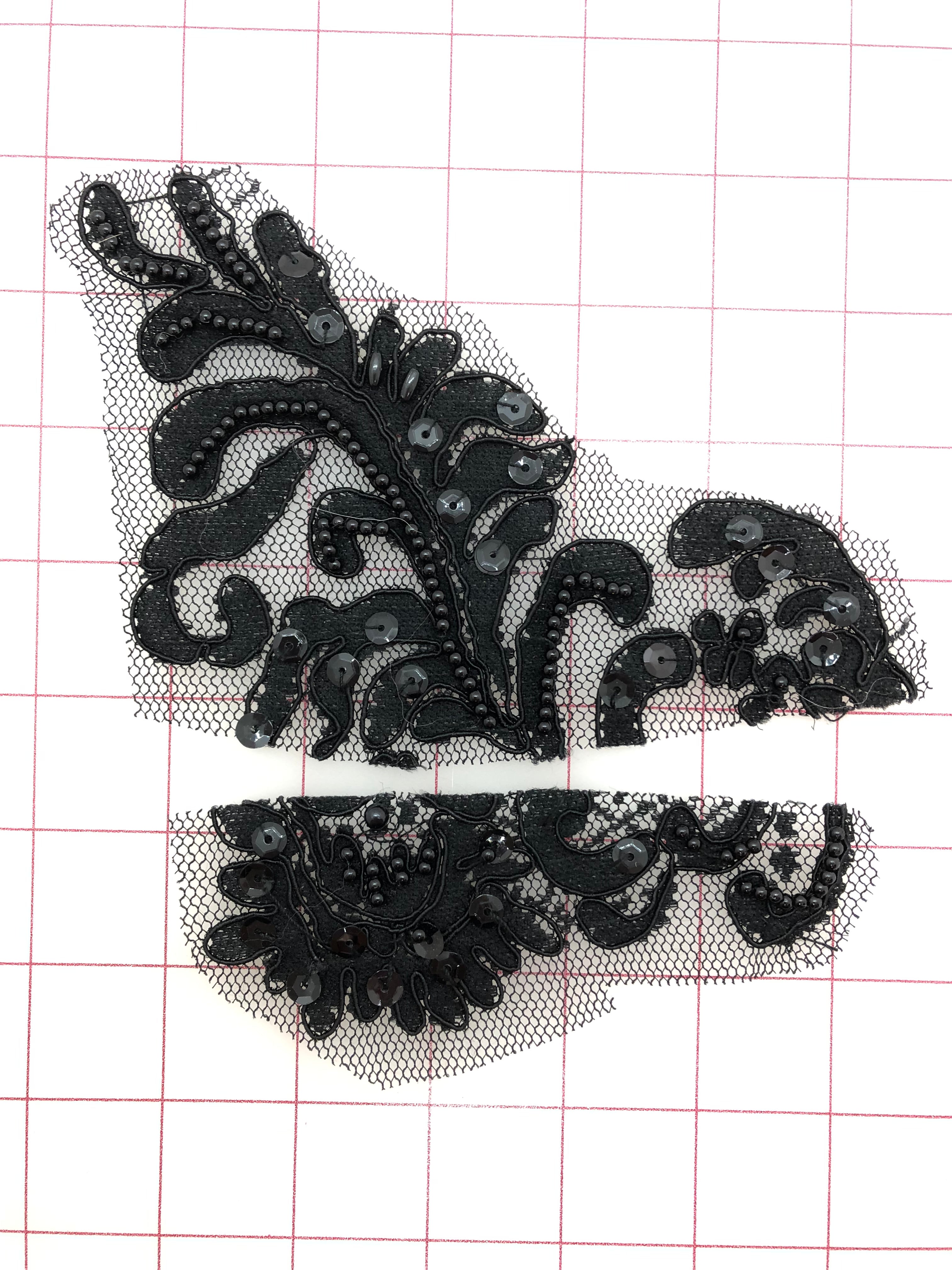 Exquisite Beaded & Sequined Lace Applique Motifs - Black Styles A, B, C, D | Perfect for Wedding Dresses, Evening Gowns & DIY Fashion Projects