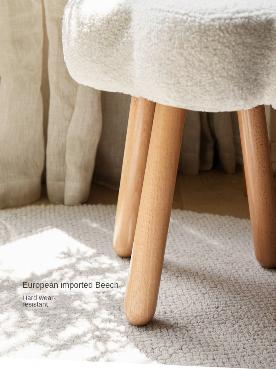 Solid Wood Makeup Stool - Beech & Birch with Lamb Velvet Upholstery | Cloud-Shaped Seat for Vanity, Dressing Room & Bedroom Decor