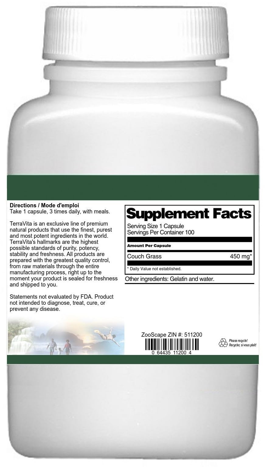 Organic Couch Grass (Dog Grass) Root Extract - 450mg per Capsule, 100 Capsules | Natural Digestive Support & Urinary Health | Herbal Supplement for Dogs & Pets | ZIN: 511200 | Perfect for Daily Wellness & Detox Routines