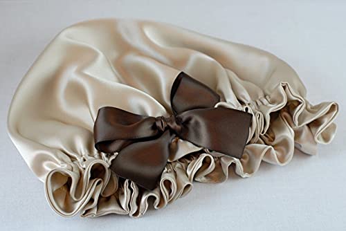 VIYANSHI Adjustable Satin Sleep Cap Hair Bonnet - Double Layered Reversible for Women - Protective Sleep Hairstyles (Gold) - Perfect for Nighttime Hair Care & Travel