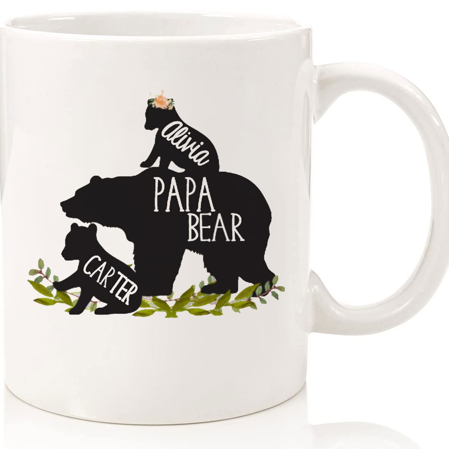 Personalized Papa Bear Coffee Mug - Custom Engraved Dad Mug with Baby Bear & Cubs Design - 11oz & 15oz Ceramic Novelty Cup - Perfect New Parent Gift for Father's Day - Ideal for Coffee, Tea & Hot Drinks at Home or Office