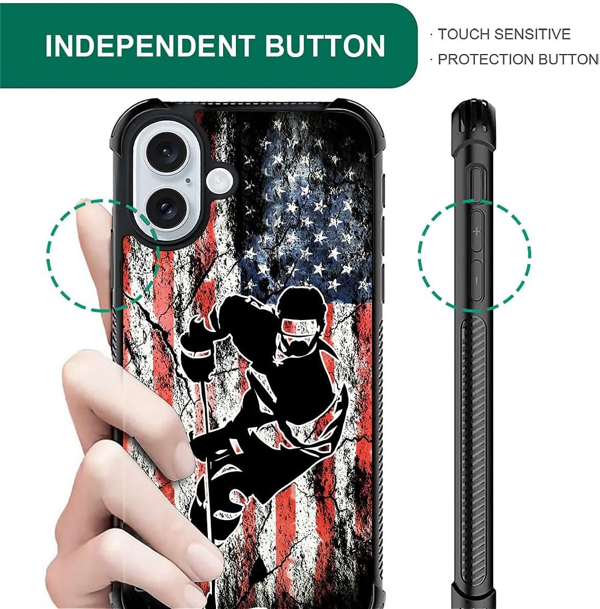 Premium iPhone 16 Case - Classic Wood Grain & American Flag Design | Dual Layer Shockproof Protective Cover with Anti-Slip Grip | Vintage Patriotic Style | Perfect for Outdoor Adventures, Travel & Daily Protection