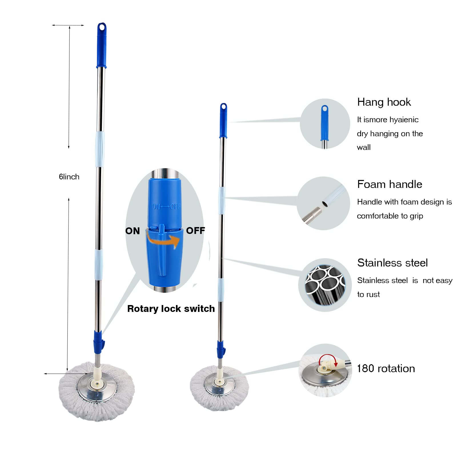360 Spin Mop Bucket System with 3 Microfiber Replacement Heads & Telescoping Handle - Effortless Floor Cleaning for Hardwood, Tile & Laminate - Perfect for Home, Kitchen & Bathroom Cleaning