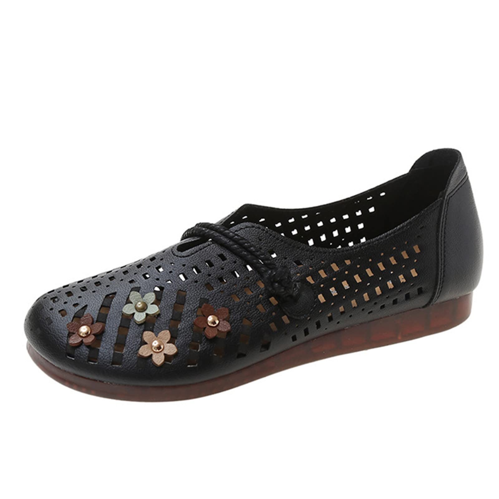 Women's Business Casual Shoes with Low Heel, Round Toe & Floral Cut-Out Design - Comfortable Work Pumps for Office, Meetings & Professional Occasions