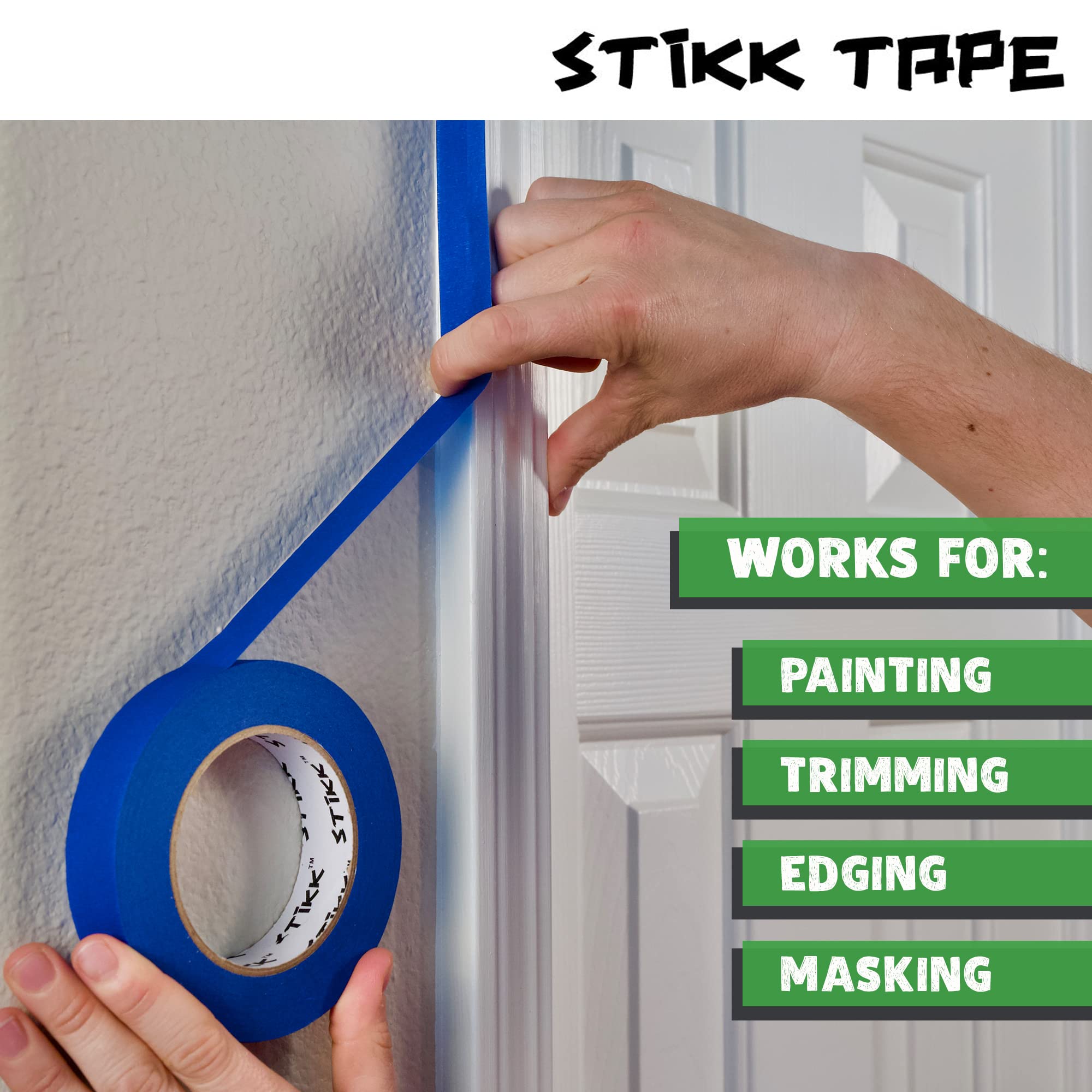 STIKK Green Painter's Tape 3-Pack - 1 Inch x 60 Yards - Residue-Free Masking Tape for Painting, Edges, Trim & Ceilings - Perfect for DIY Home Projects, Wall Art & Furniture Painting - Professional Grade Painting Supplies