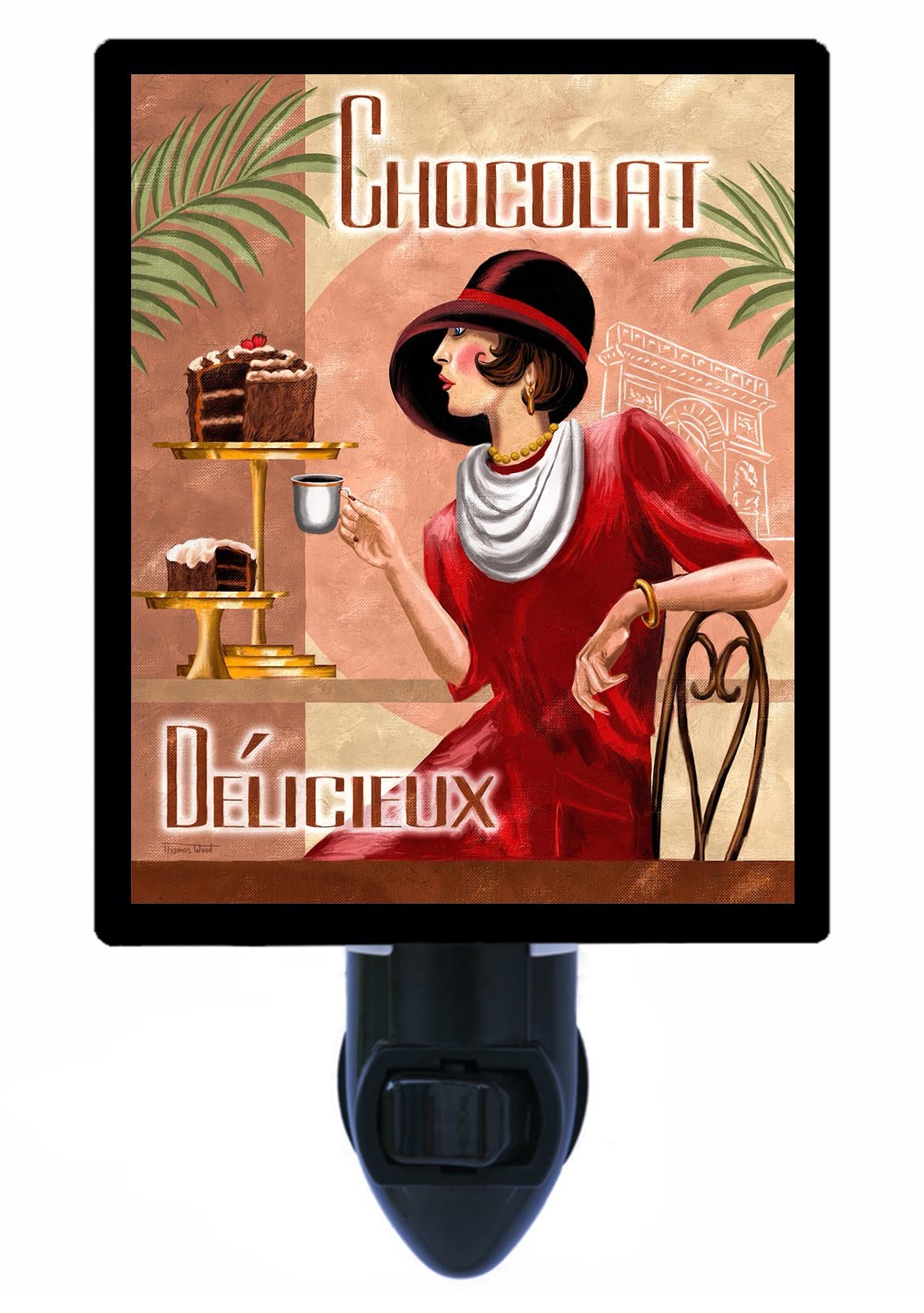 Vintage French Chocolate Cake Night Light - Retro 1950s LED Kitchen Night Light for Bedroom, Nursery, and Home Decor