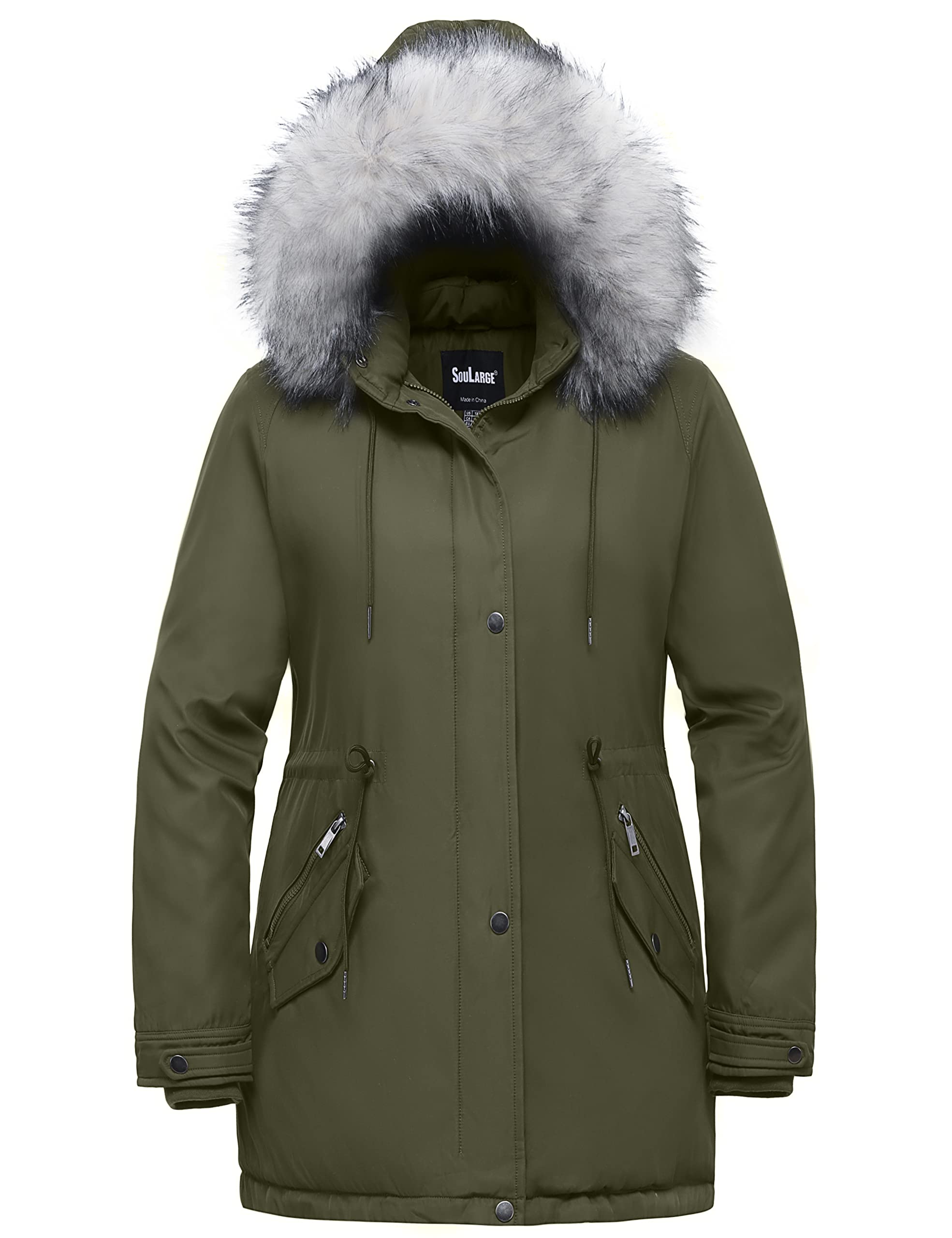 Soularge Women's Plus Size Winter Insulated Parka Coat with Faux Fur Hood - Warm Heavy Duty Jacket for Cold Weather, Outdoor Activities & Snow Adventures