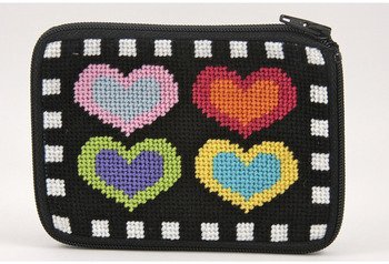 Hearts On Black Needlepoint Coin Purse Kit - DIY Craft Project for Beginners, Perfect for Gifts, Travel & Everyday Use