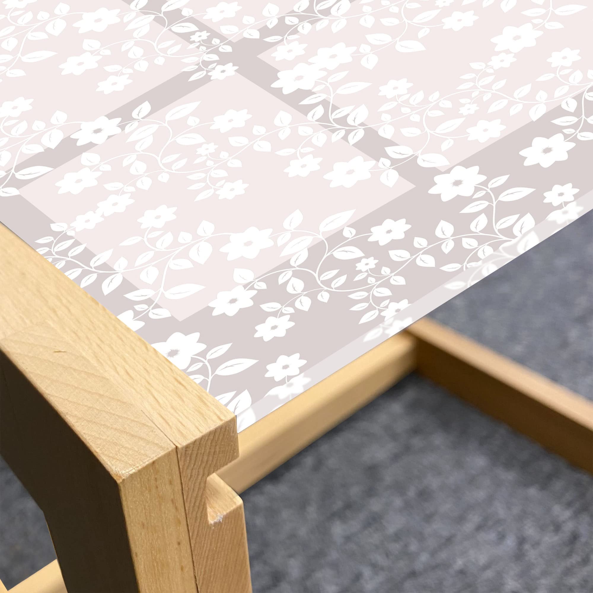 Ambesonne Floral Coffee Table - Pastel Meadow Scenery with Simple Flowers & Leaves, Acrylic Glass Top & Wooden Frame, Medium Size in Pale Mauve & White - Perfect for Living Rooms, Offices & Dorm Decor