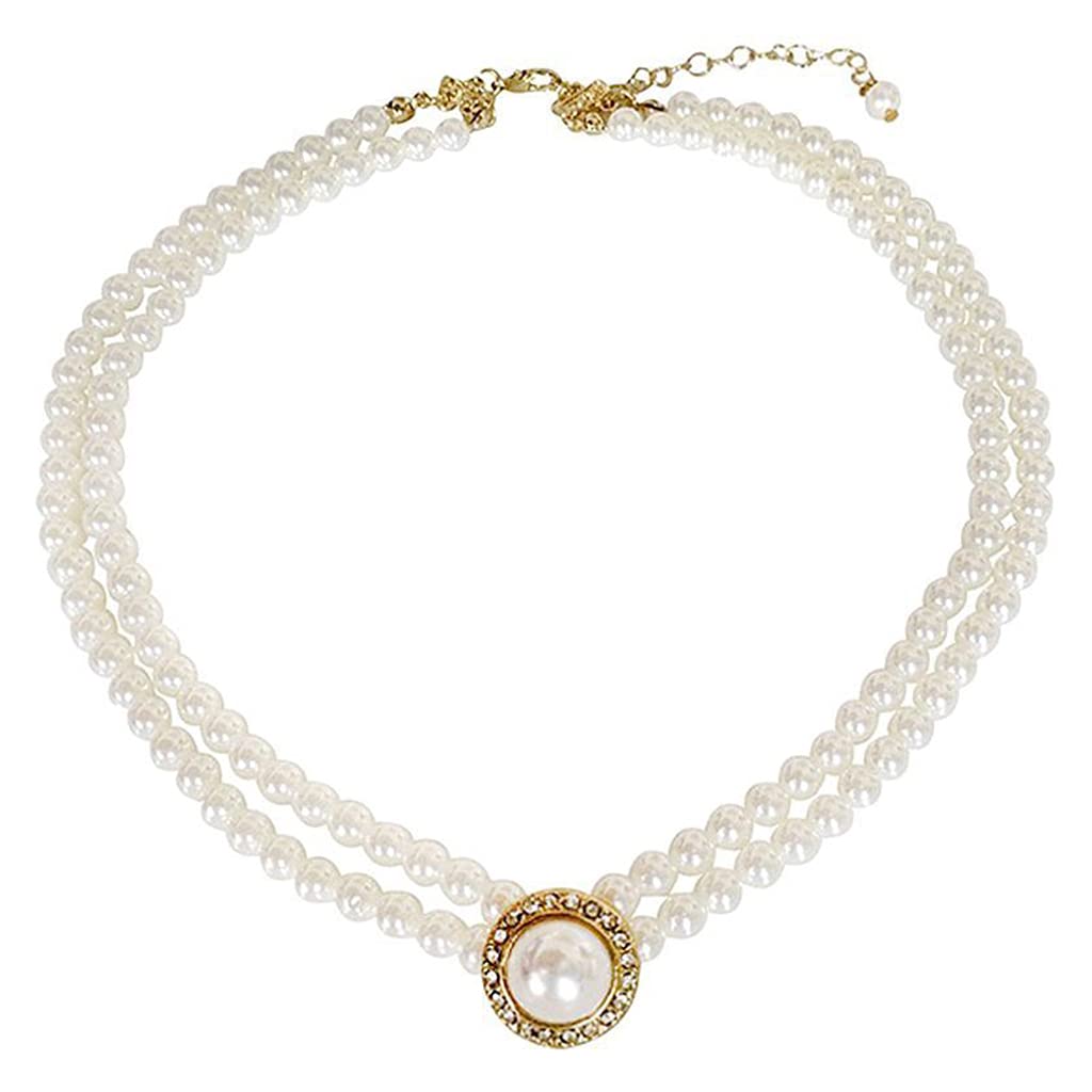 Elegant Double Pearl Necklace for Women - Vintage Crystal Diamond Pendant Short Clavicle Chain | Perfect for Summer Outfits, Date Nights & Office Wear