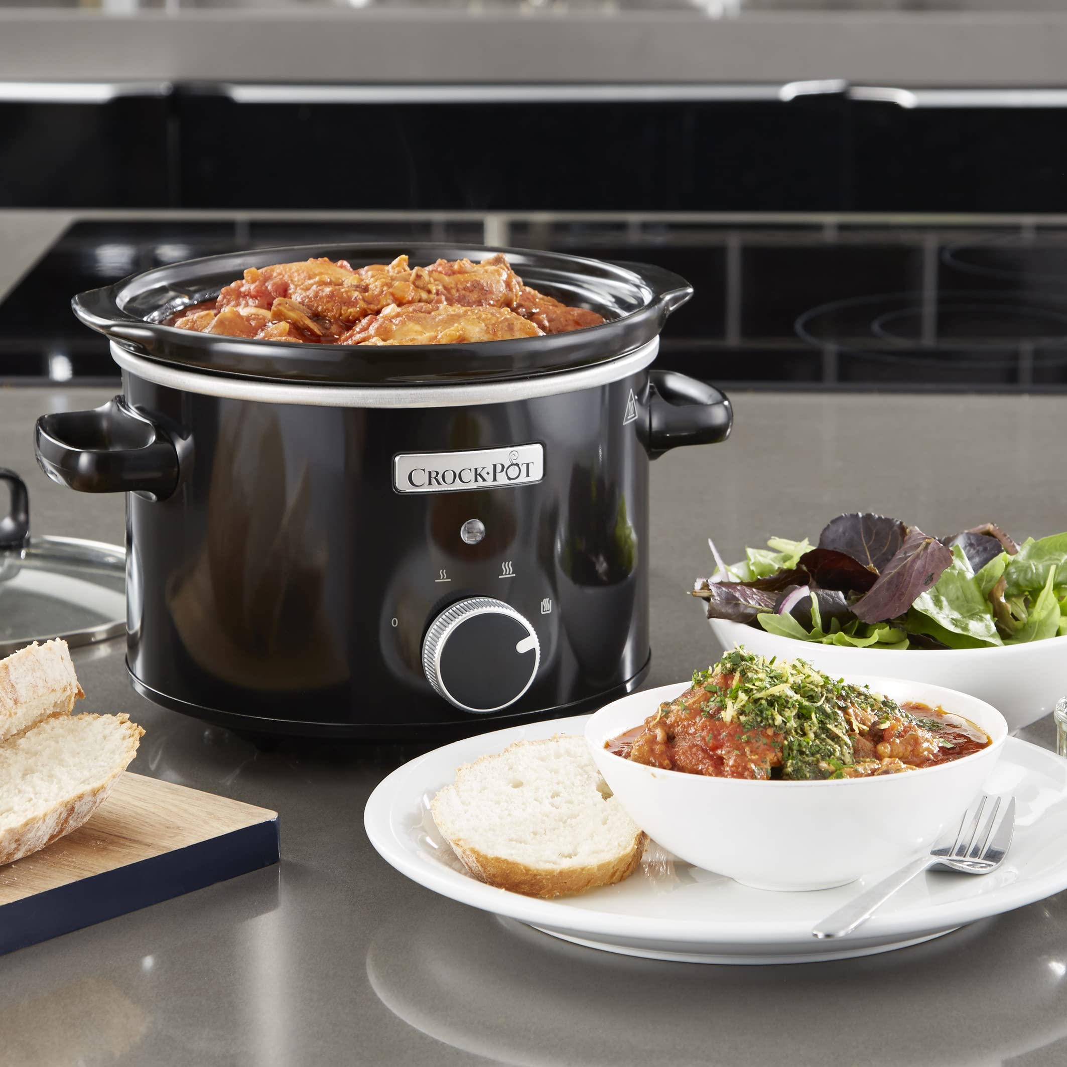 Crock-Pot 2.4L Slow Cooker with Removable Ceramic Bowl - Energy Efficient Small Crockpot for 1-2 People - Easy to Clean Black Slow Cooker (CSC046) - Perfect for Soups, Stews & Family Dinners