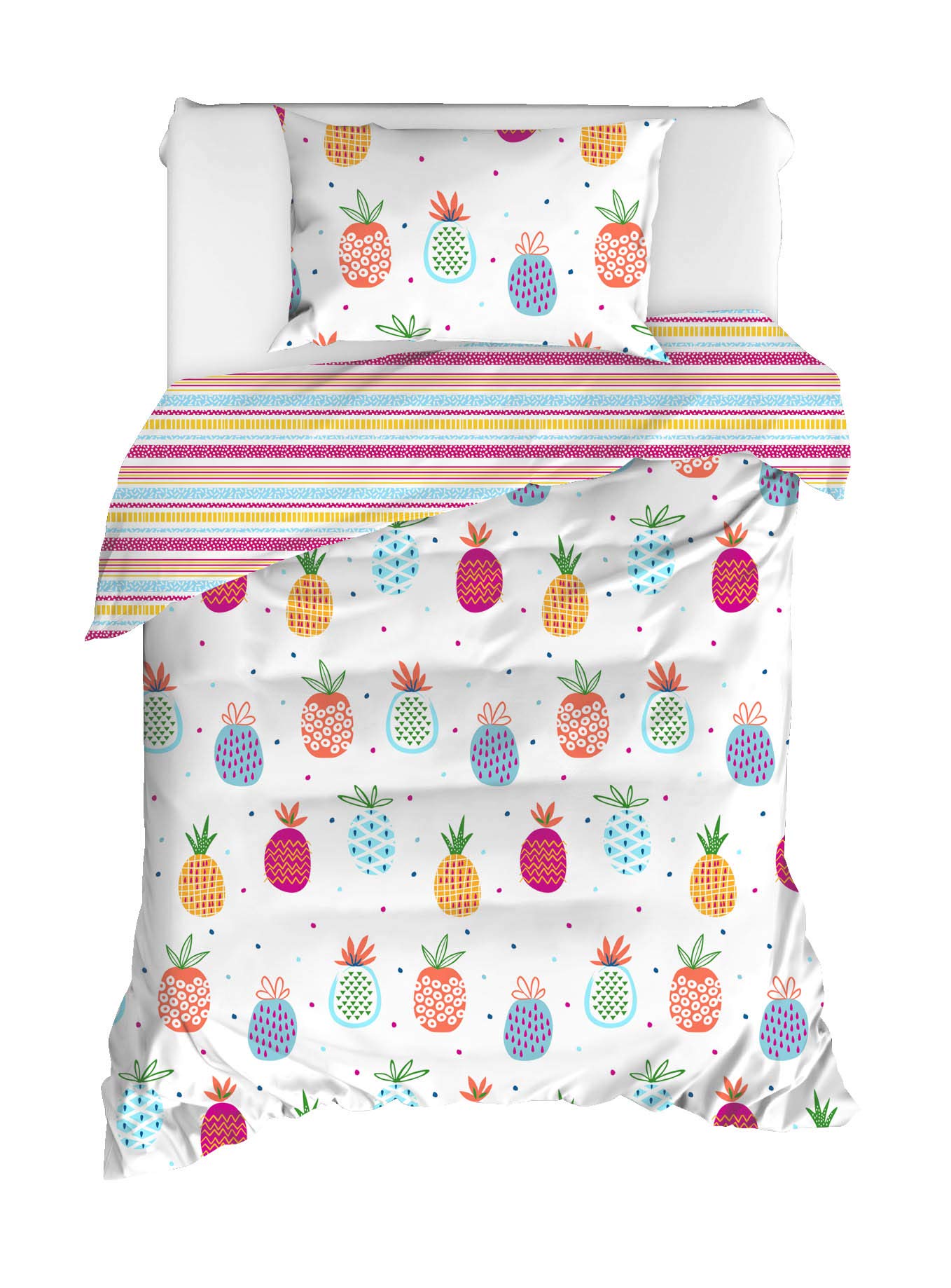 Pineapple Themed 100% Cotton Quilt Duvet Cover Set - Reversible Single/Twin Size Bedding with Comforter (3 Piece) - Perfect for Kids' Rooms, Beach Houses & Tropical Decor