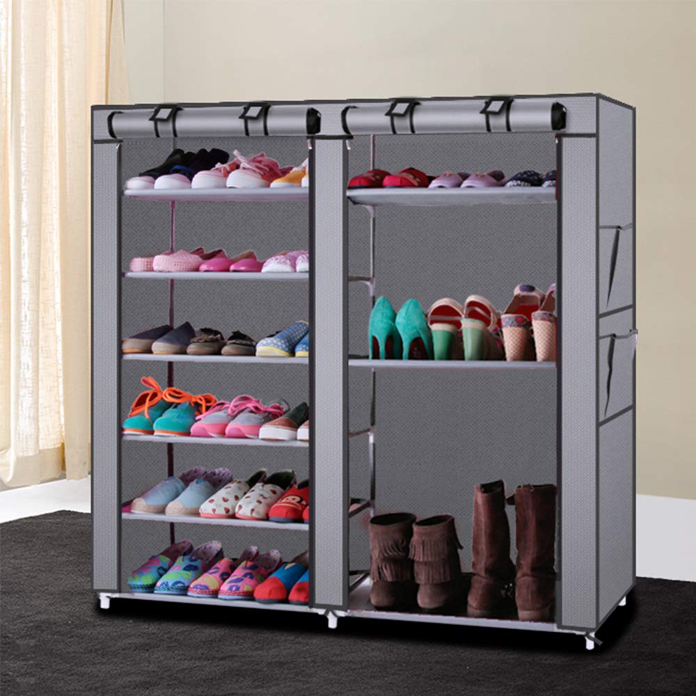 6-Tier Shoe Rack Organizer with Dustproof Cover - Free Standing Shoe Storage Cabinet for Closet & Entryway - Holds 40 Pairs of Shoes for Sneakers, High Heels, Boots - Perfect for Bedroom, Dorm, Apartment Organization (Grey)