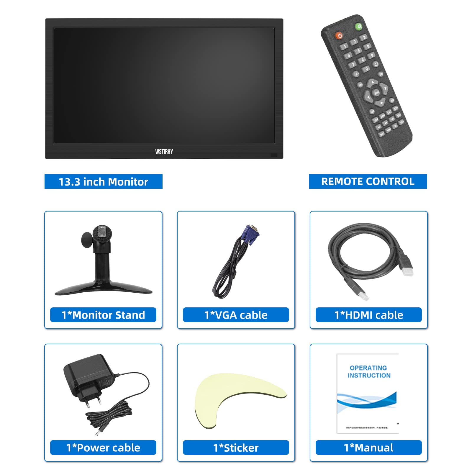 13.3 Inch LED Monitor 1366x768 Resolution with HDMI/VGA/AV/BNC/USB Ports - Compact PC Display with Built-in Speakers for Fire Stick, Computer, Raspberry Pi - Perfect for Home Office, Gaming & Digital Signage