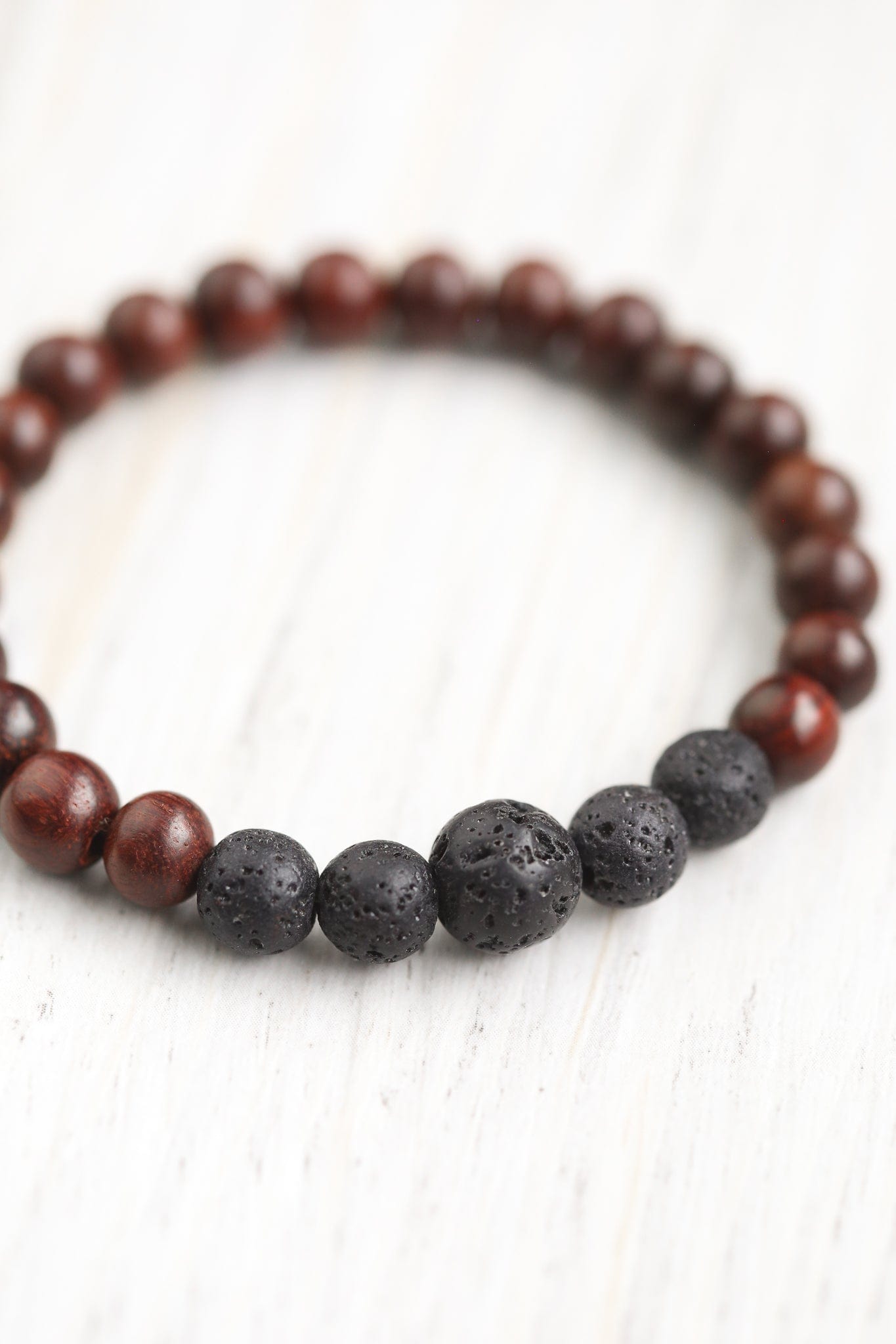 Natural Healing Wood & Lava Rock Bracelet for Men Women - Stress Relief, Positive Energy, Chakra Balancing - Perfect for Yoga, Meditation & Daily Wear