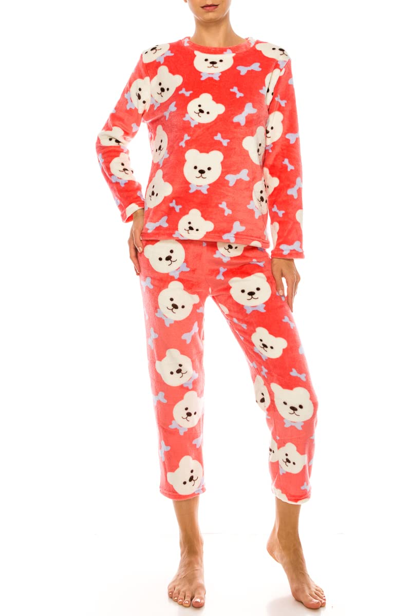 LA12ST Women's Fleece Pajama Set - Soft Winter Sleepwear with Pullover Top & Pants | Cozy Loungewear for Cold Nights & Relaxing at Home
