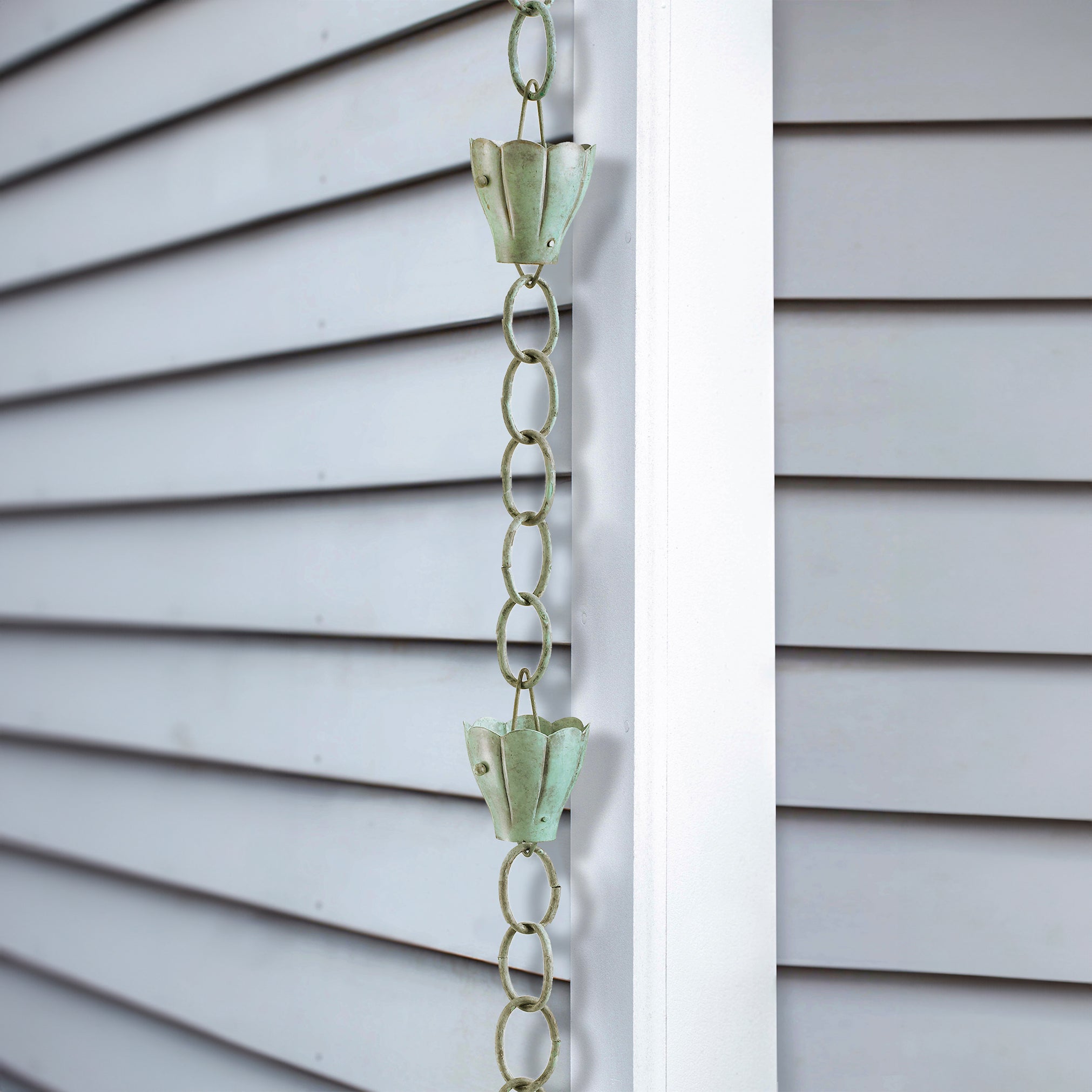 Verde Crocus Rain Chain 8.5 ft with 6 Large Cups - Decorative Garden Gutter Downspout Extension for Water Drainage & Outdoor Decor