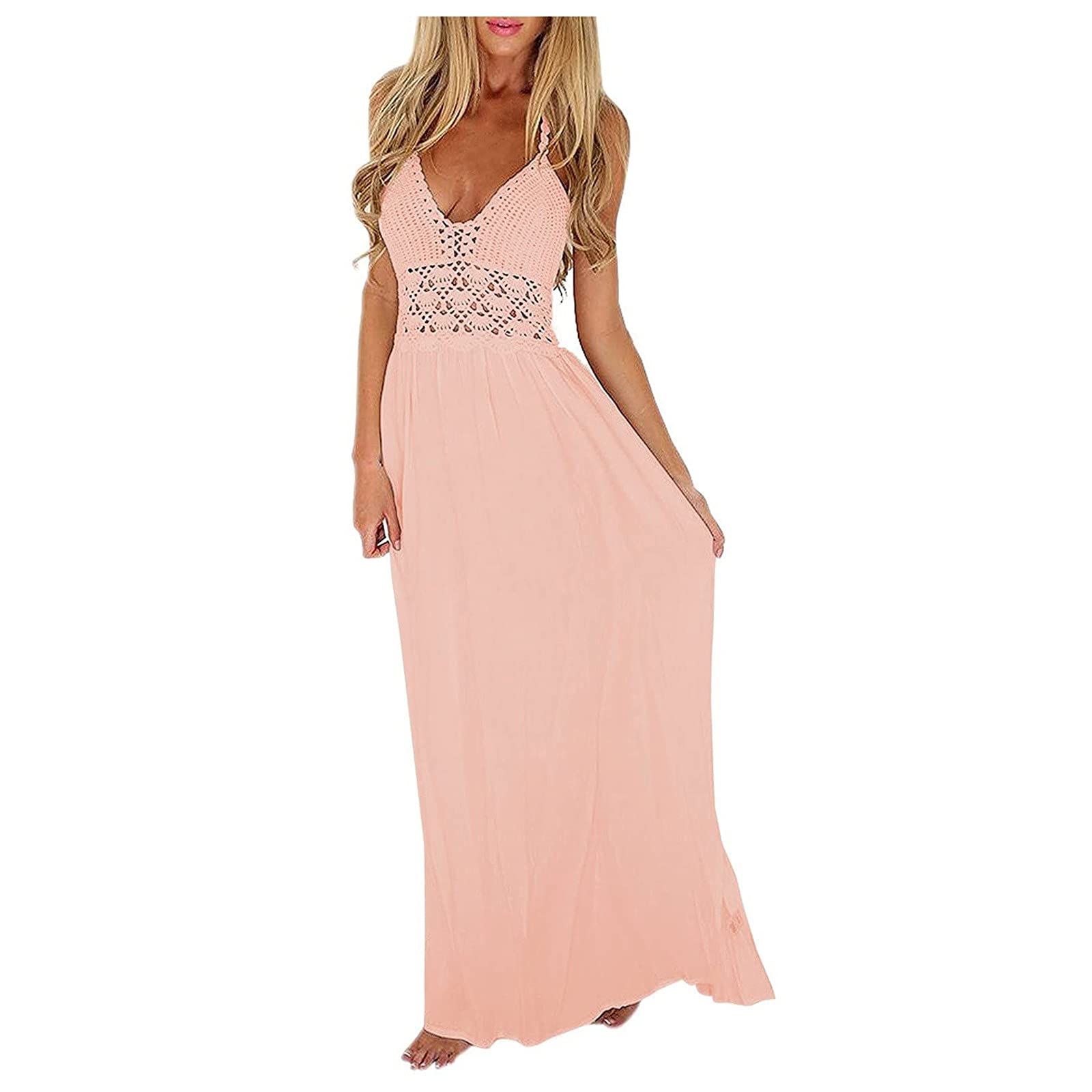 Floral Sleeveless V-Neck Lace High Waist White Long Summer Dress for Women - Elegant Wedding Guest Dress for Beach Parties, Garden Events & Formal Occasions