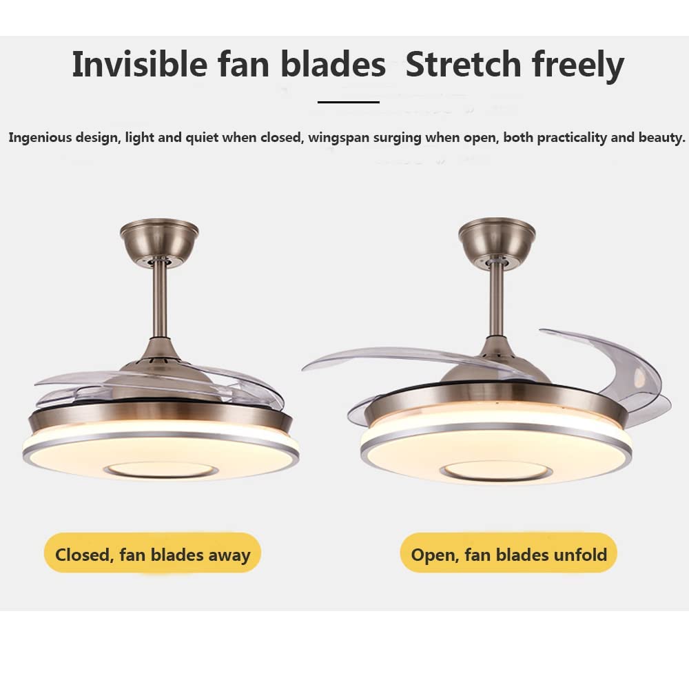 42 Inch Modern Ceiling Fan with LED Light and Remote - 3 Color Changing Lights, 3 Speed Settings, Retractable Blades, Silent Motor - Invisible Fan Chandelier for Living Room, Dining Room, Bedroom (Style 2) | Perfect for Home Cooling and Stylish Lighting
