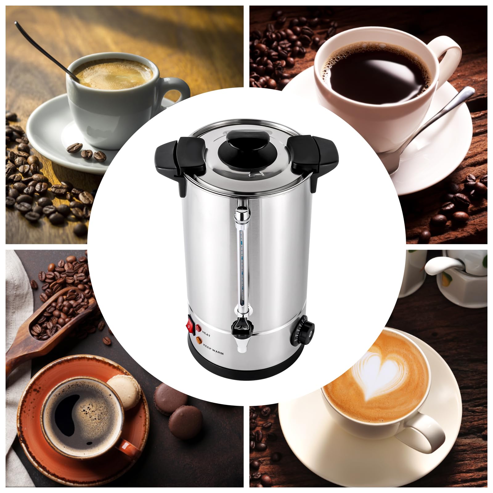 60 Cup Electric Coffee Percolator - 10L Commercial Brewer for Coffee, Tea & Hot Chocolate - Perfect for Offices & Events