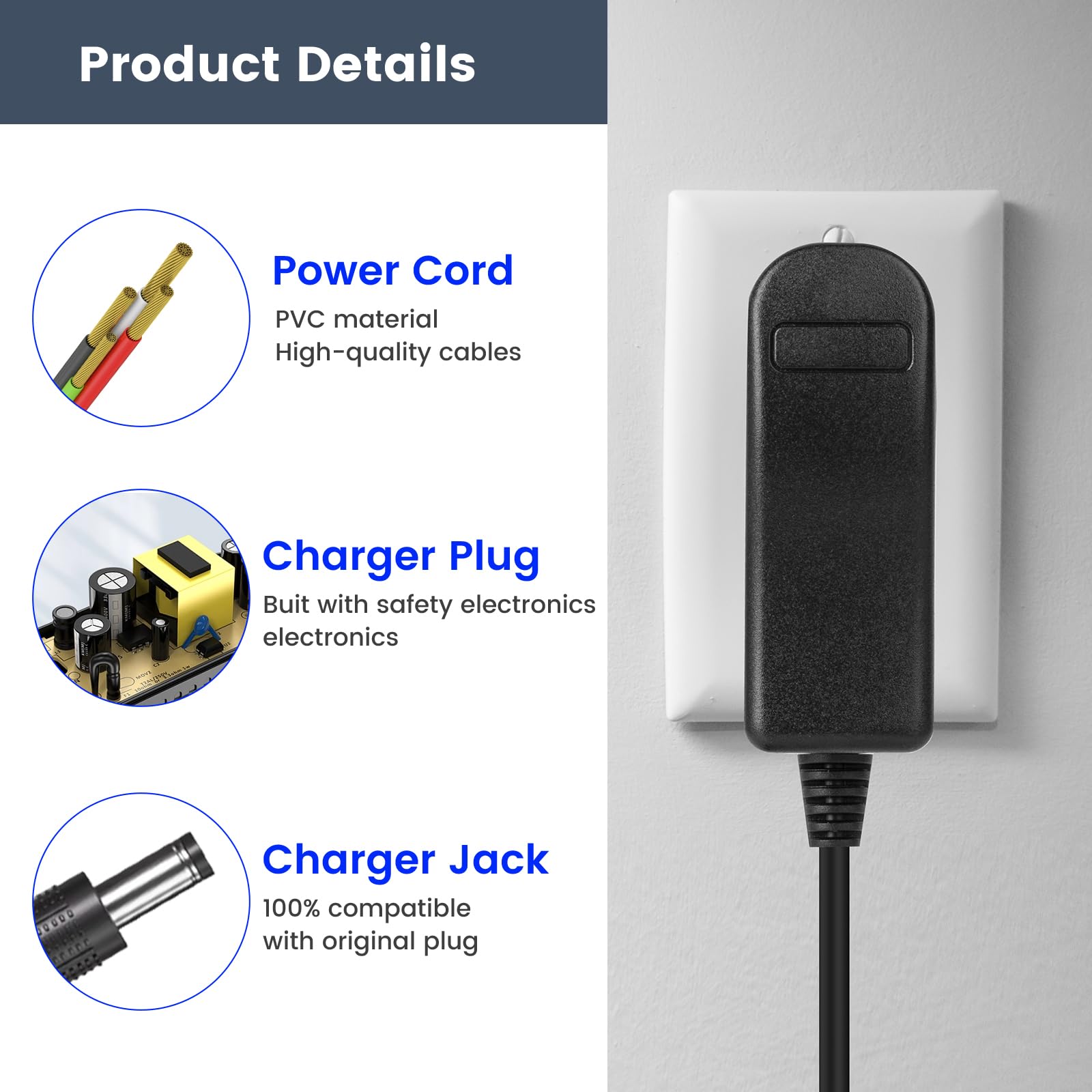 27V Power Adapter for Sharper Image Massage Gun - Replacement Charger Compatible with Models 2437599, 1011666, 1013002, 1012667, 1013985 - Perfect for Deep Tissue Massage at Home, Gym, or Physical Therapy Sessions