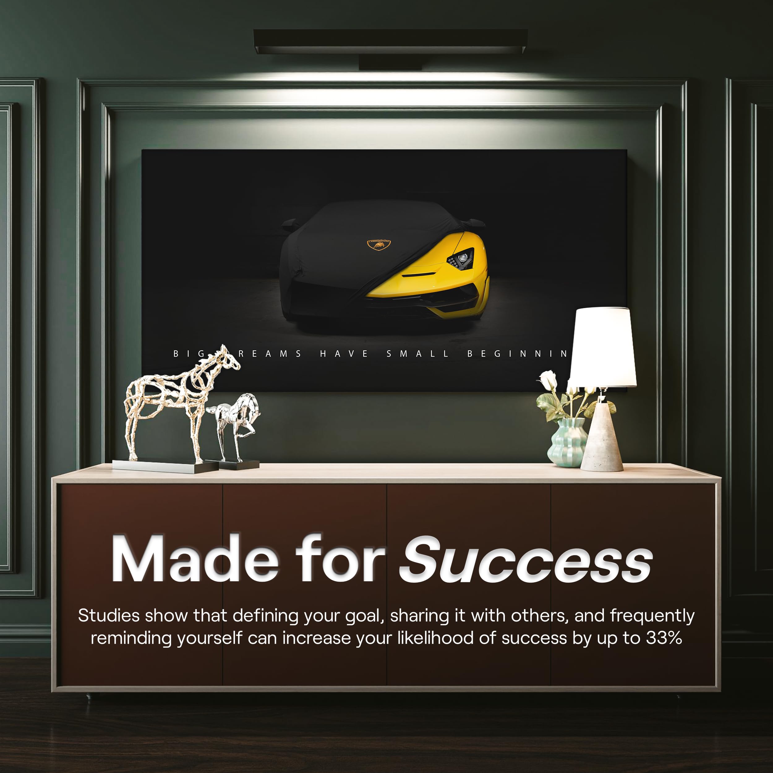 Motivational Supercar Wall Art Canvas - Lamborghini Sports Car Decor for Office & Home (48x24 Inch) | Inspirational Automotive Poster for Men's Cave, Garage, Bedroom & Office Decor