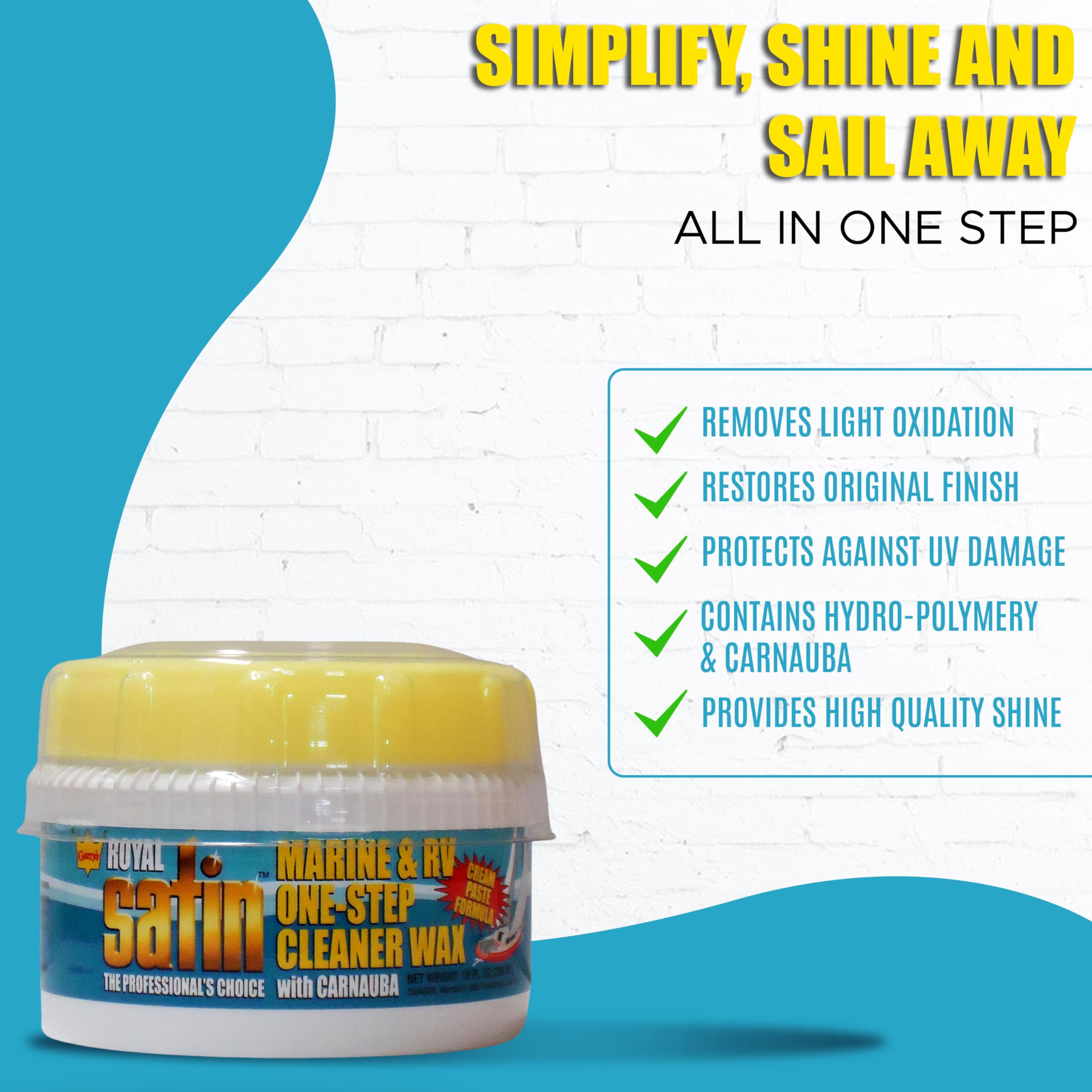 Garry's Royal Satin Marine & RV ONE STEP Cleaner Wax - 10 oz | All-in-One Boat, RV & Vehicle Polish & Protectant | Restores Shine & Protects Against UV Rays