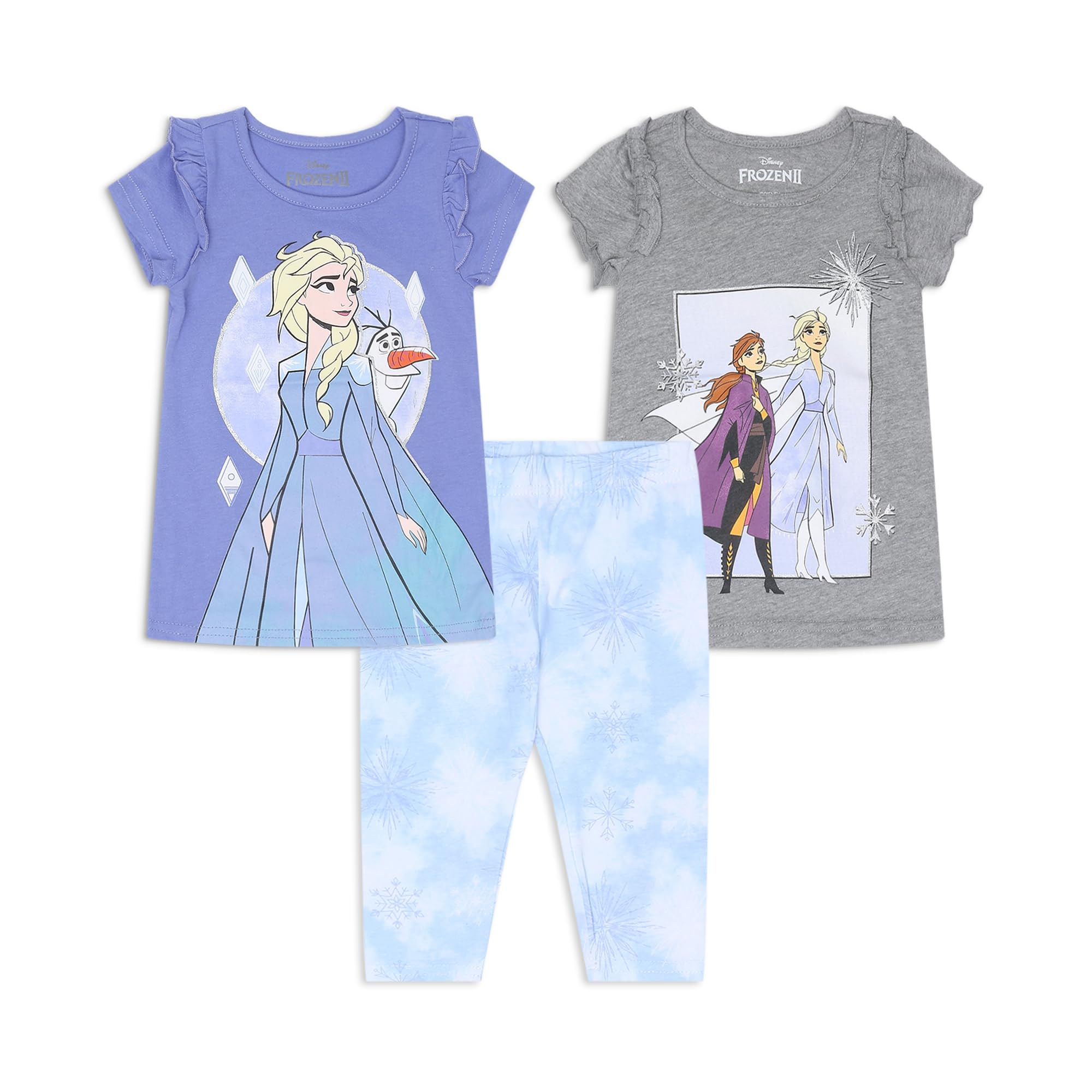 Disney Frozen Girls' Elsa Anna Olaf T-Shirt & Legging Set for Toddler Kids - Purple Blue Gray | Birthday Gift, Costume Party, Dress Up Play