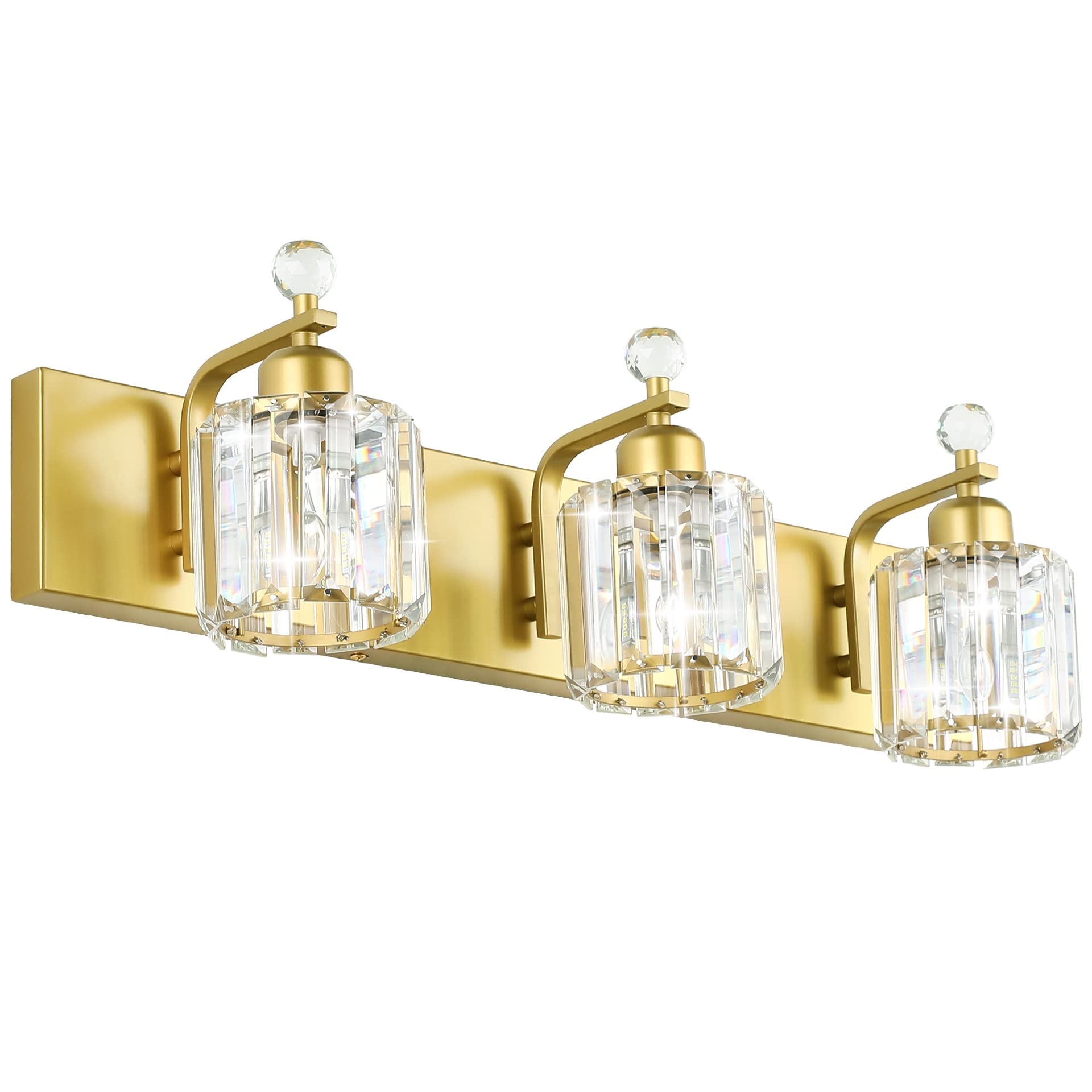 Aipsun Gold Vanity Light for Bathroom - Crystal Bathroom Light Fixtures 3-Light Modern Vanity Lighting with Clear Prisms (Bulbs Not Included) - Perfect for Bathroom Makeup Vanity, Dressing Room & Spa Decor