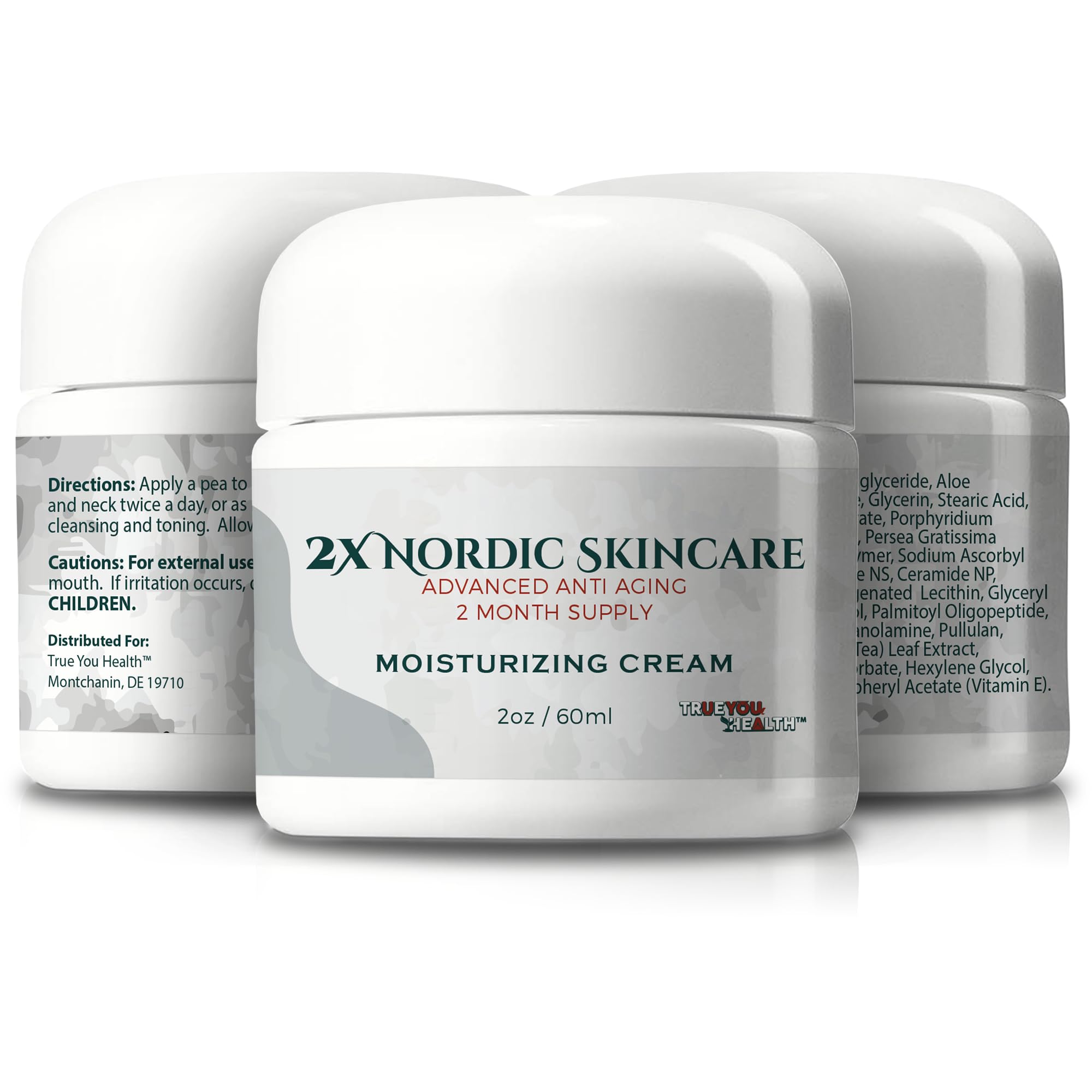 2 Pack Nordic Skincare Anti-Aging Face Cream - 2 Month Supply with Vitamin A, Collagen & Ceramide - Hydrating & Firming Moisturizer for Wrinkles & Dark Spots - Day & Night Cream for Dry, Mature Skin - Perfect for Daily Skincare Routine & Travel