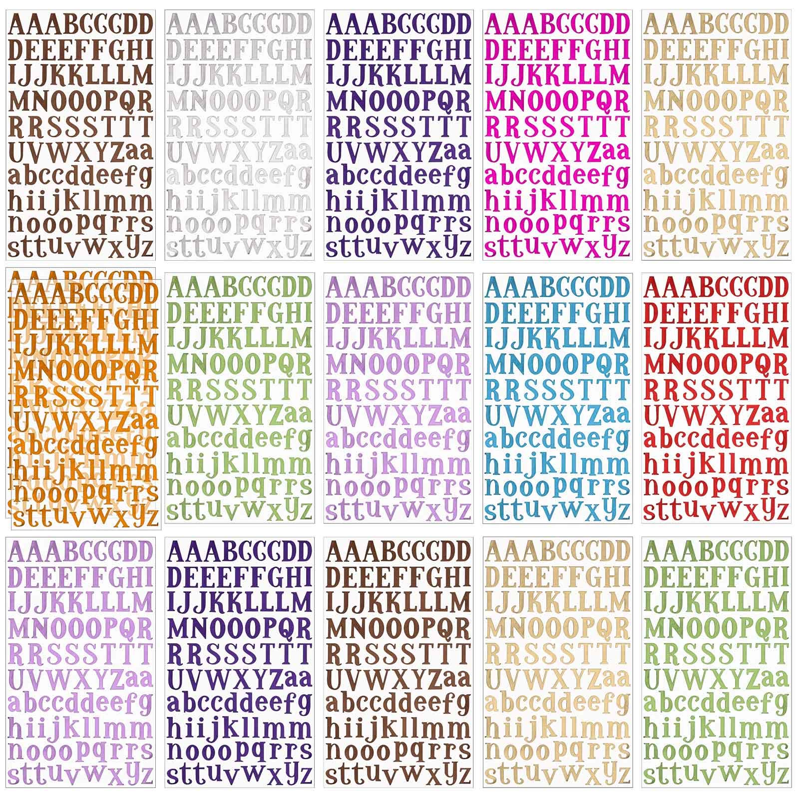 Colorful Self-Adhesive Alphabet Letter Stickers - 16 Sheets with 10 Vibrant Colors for DIY Crafts, Scrapbooking & School Projects