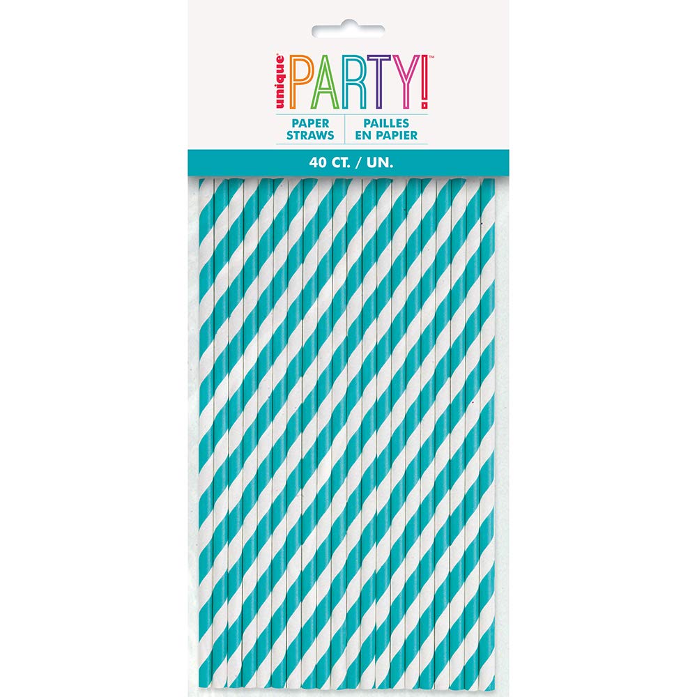 Eco-Friendly Striped Paper Smoothie Straws - 40 Pcs, Caribbean Teal Color | Biodegradable Drinking Straws for Smoothies, Cocktails & Parties | Perfect for Home, Cafes & Eco-Conscious Events