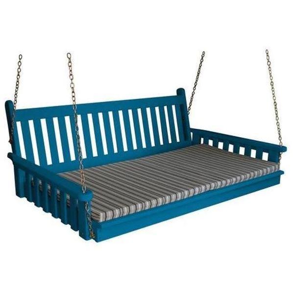 A & L Furniture Yellow Pine Traditional English Swing Bed - Outdoor Porch Swing for Relaxing in Garden, Patio or Backyard