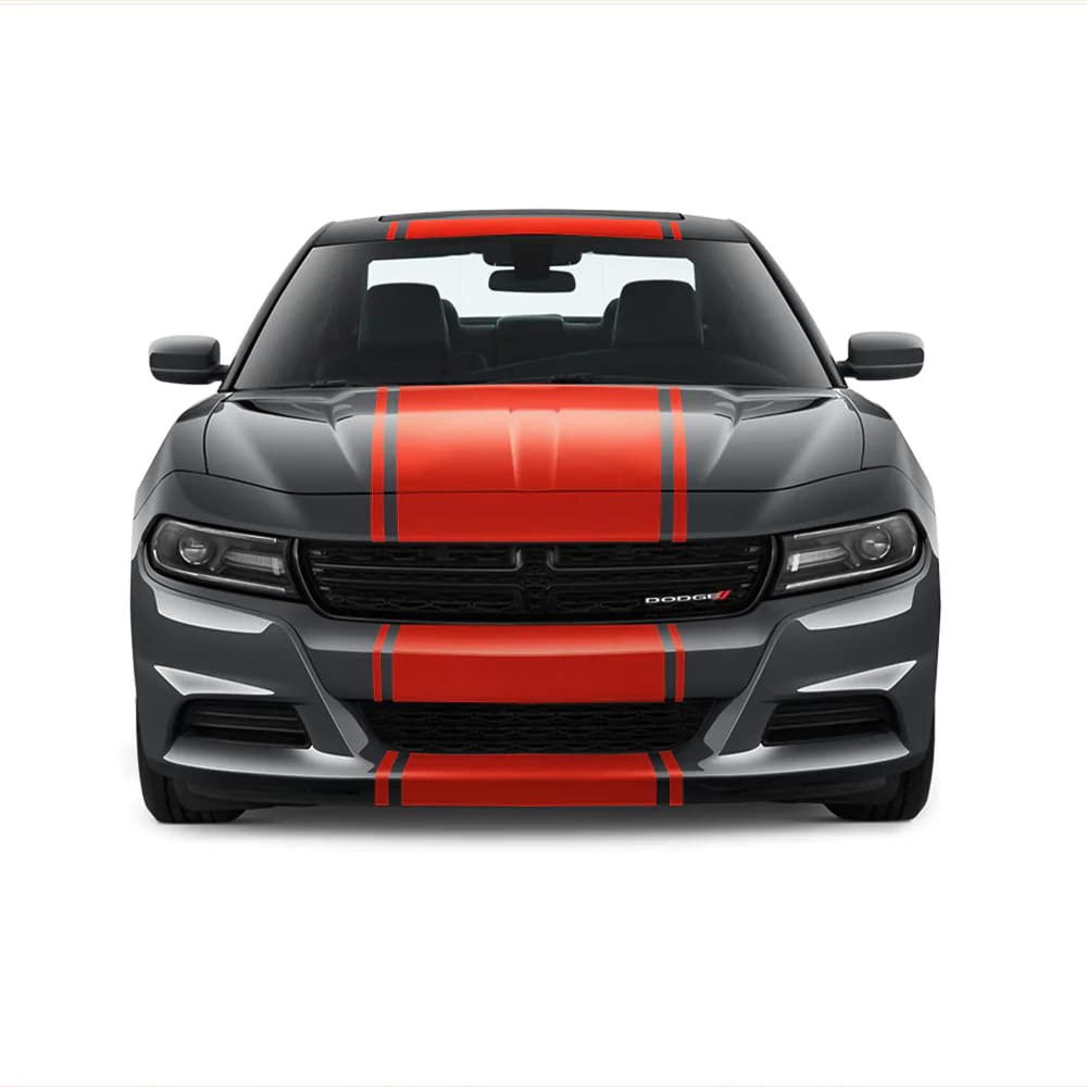 24-Inch Racing Stripe Decals with Pins for Dodge Charger (2011-2022) - Orange Gloss Vinyl Car Stickers - Easy Installation & Durable - Perfect for Car Customization & Racing Enthusiasts