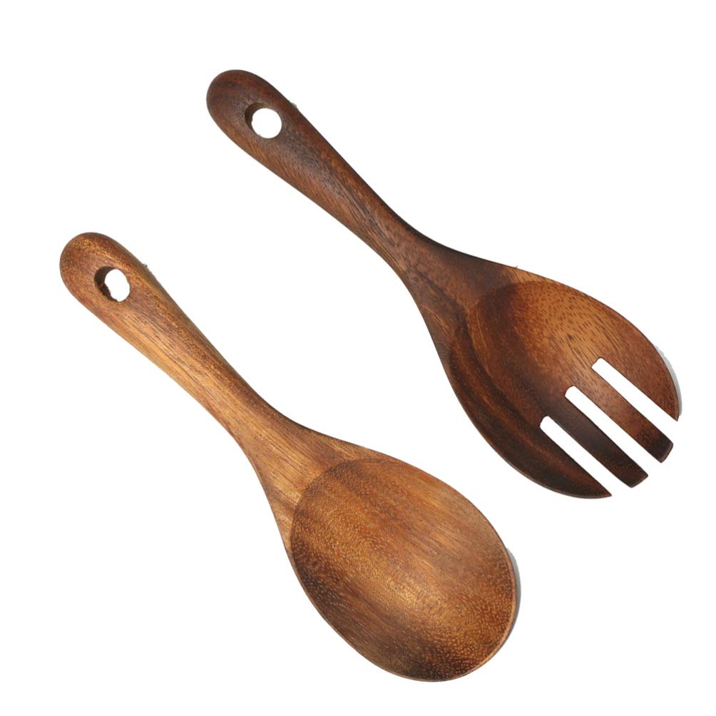 DOITOOL 2-Piece Wooden Salad Serving Set - Handcrafted Salad Servers, Fork & Spoon - Eco-Friendly Kitchen Utensils for Home, Restaurant & Catering - Perfect for Tossing, Serving & Enjoying Fresh Salads