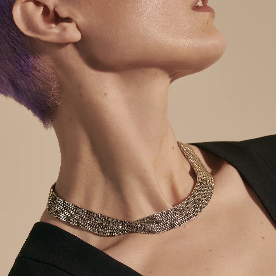 Elegant Rata Chain Collar Necklace for Women - Gold & Silver Plated Choker Jewelry - Perfect for Parties, Weddings and Date Nights