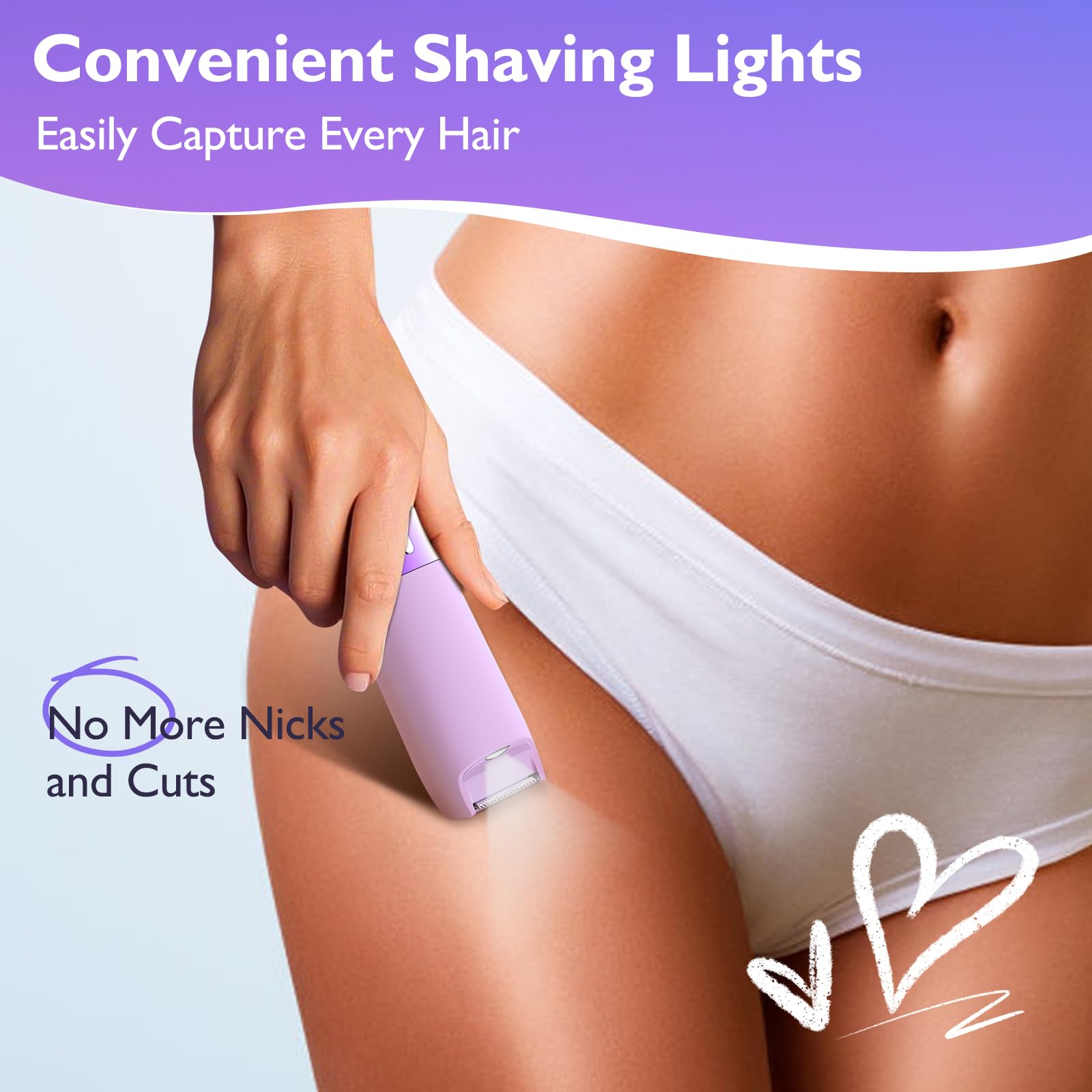Women's Bikini Trimmer & Body Shaver - Dual Head Electric Razor for Painless Hair Removal, Waterproof Pubic Hair Trimmer for Underarm, Legs, Arms & Face, Rechargeable IPX7 Shaver (Purple) - Perfect for Travel, Gym & Sensitive Skin Care