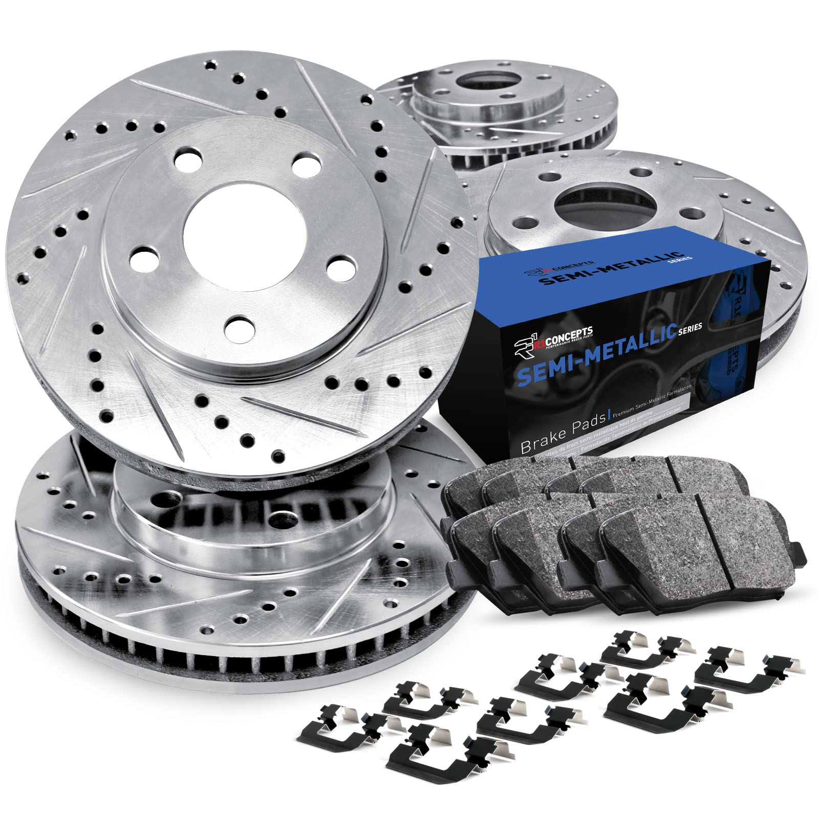 R1 Concepts Complete Front & Rear Brake Kit with Semi-Metallic Pads & Rotors - Fits 2012-2018 Jeep Wrangler JK - Includes Hardware Kit for Easy Installation - Perfect for Off-Roading & Daily Driving
