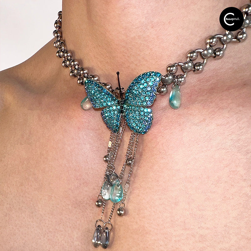 ALONEMOON Punk Butterfly Necklace - Vintage Gothic Jewelry for Women, Unique Handmade Choker - Perfect for Halloween, Cosplay, and Gothic Fashion