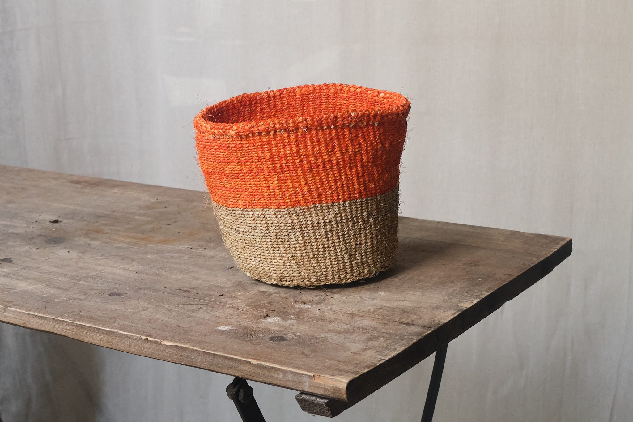 Natural Sisal Storage Baskets - 3 Sizes (17cm, 21cm, 29cm) - Handwoven Orange Wicker Baskets for Home Organization, Laundry, Toys & Decor