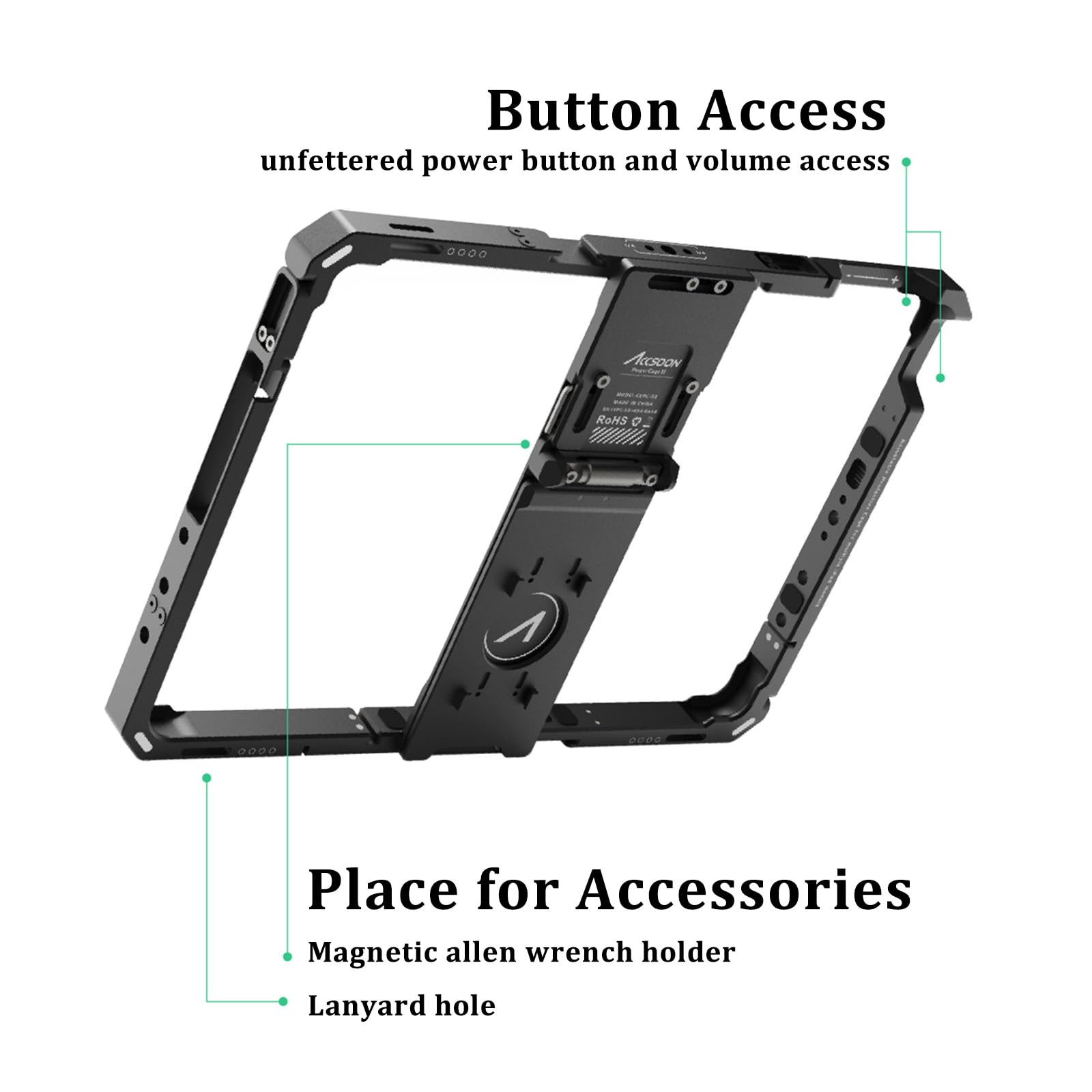 Accsoon Adjustable Power Cage Mount for iPad 5-10th Gen & iPad Air 3-5th Gen | NP-F Battery Slot & 1/4