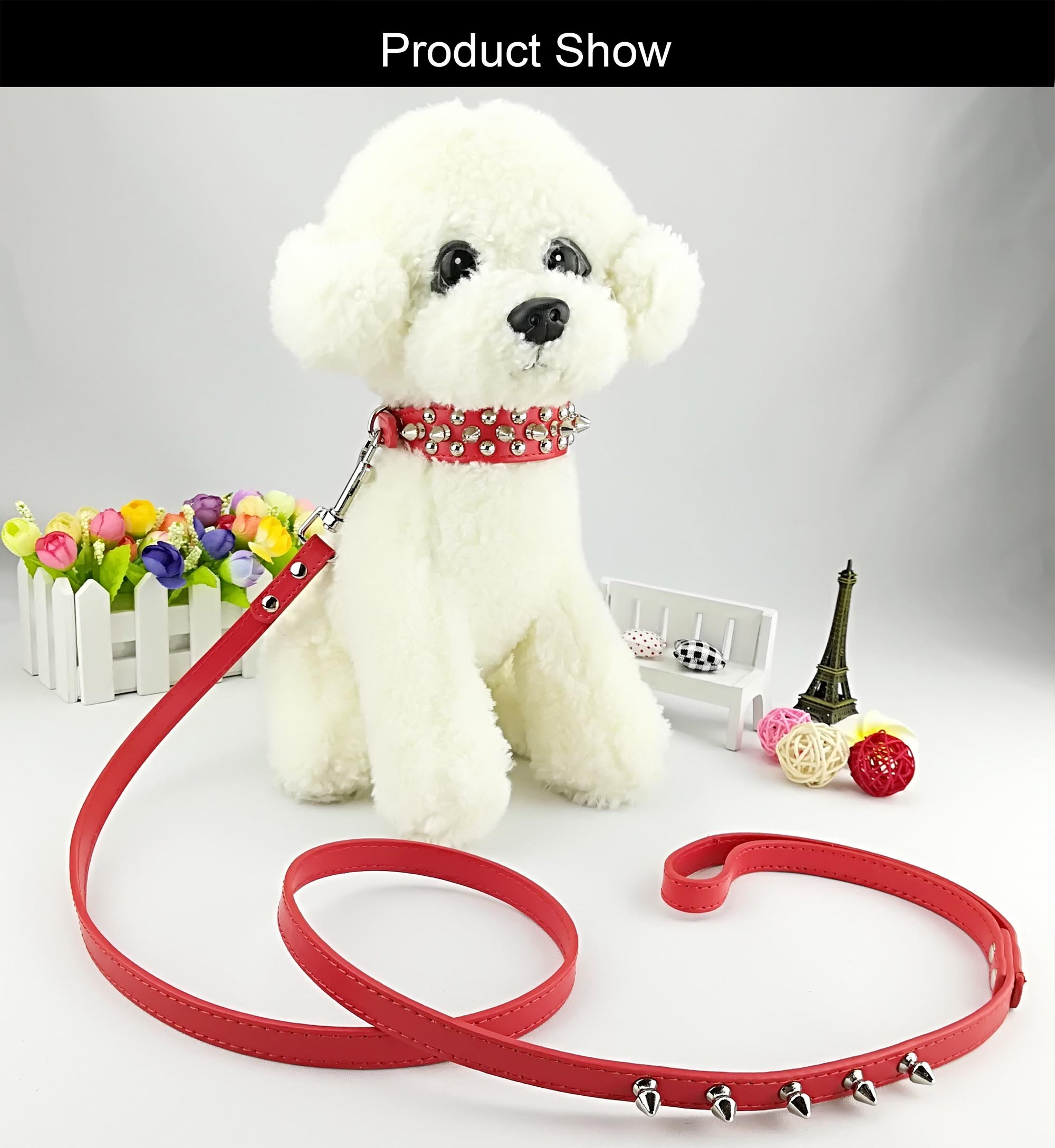 Stylish Punk Studded Dog Collar and Leash Set - Heavy Duty Adjustable Pet Collar with Matching Leash for Small Medium Large Dogs - Perfect for Walking, Training & Fashion Accessories