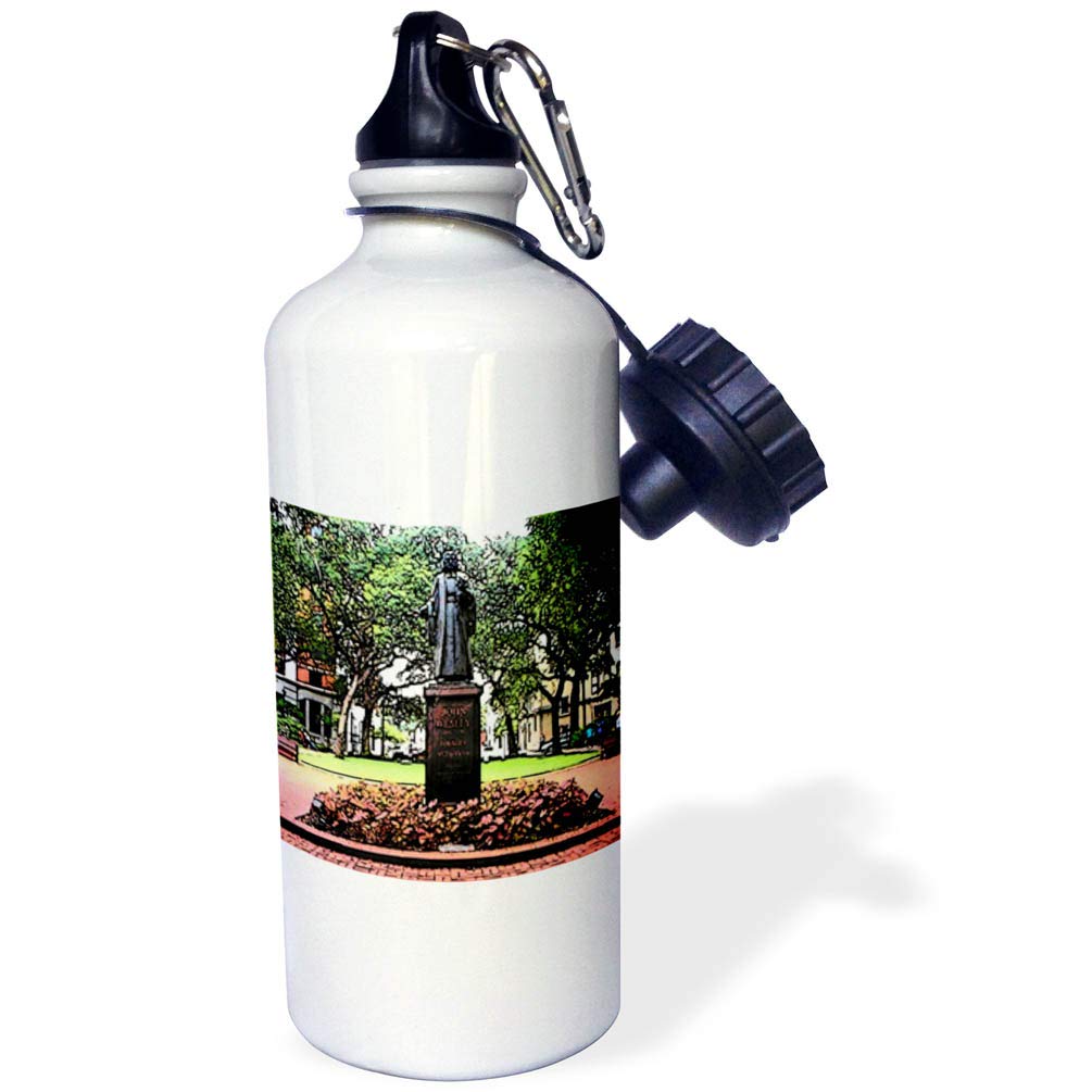 3D Rose John Wesley Memorial in Savannah Watercolor Design Sports Water Bottle - 21oz Insulated Stainless Steel Water Bottle for Gym, Hiking & Outdoor Activities - White