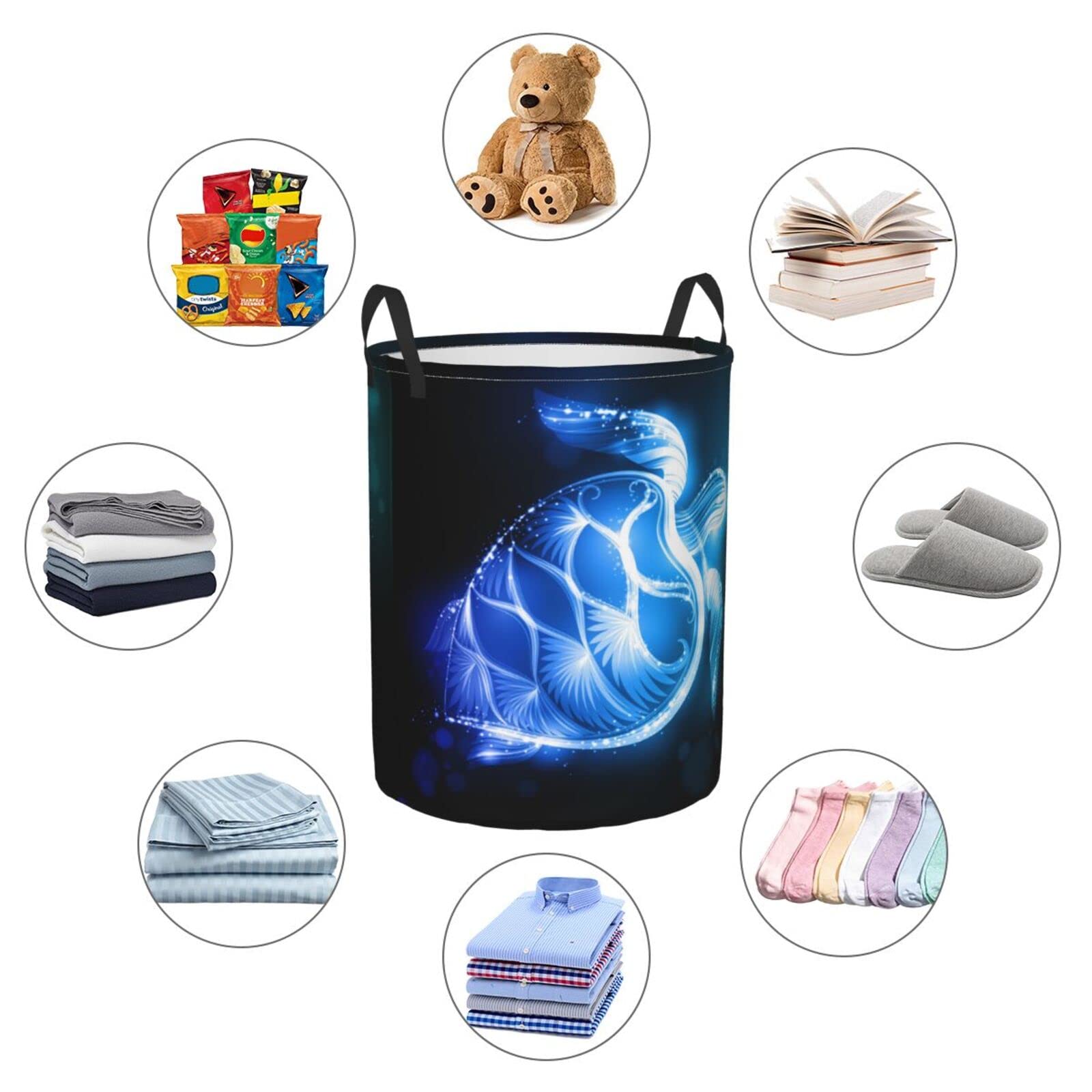 Abstract Fantasy Ocean Sea Turtle Collapsible Laundry Basket with Handle - Waterproof Fabric Hamper for Dirty Clothes, Toys & Bathroom Storage - Large Foldable Organizer Bin for Home, Dorm & Laundry Room