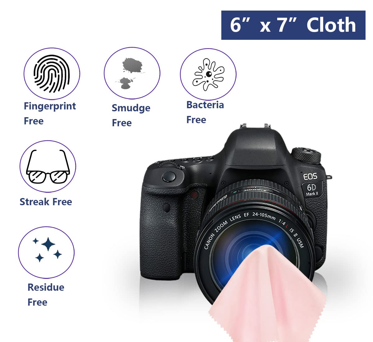 Premium Microfiber Cleaning Cloth for Eyeglasses, Camera Lenses, Phone & TV Screens - 12 Pack (6