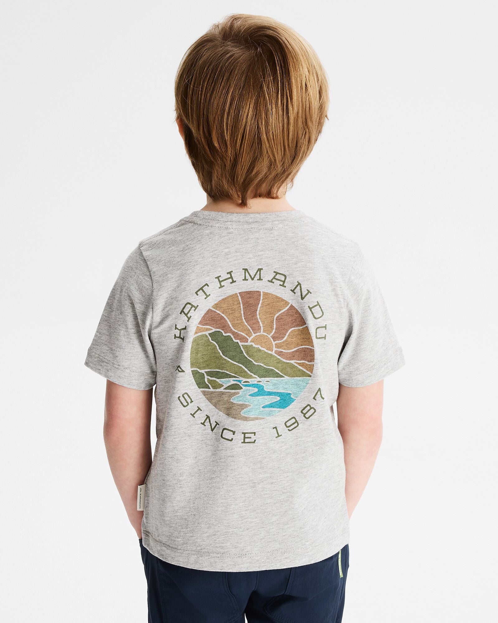 Organic Cotton Kids' Sunburst Graphic T-Shirt - Light Grey Marle | Soft & Comfortable Tee for Boys & Girls | Perfect for Playdates, School & Everyday Wear