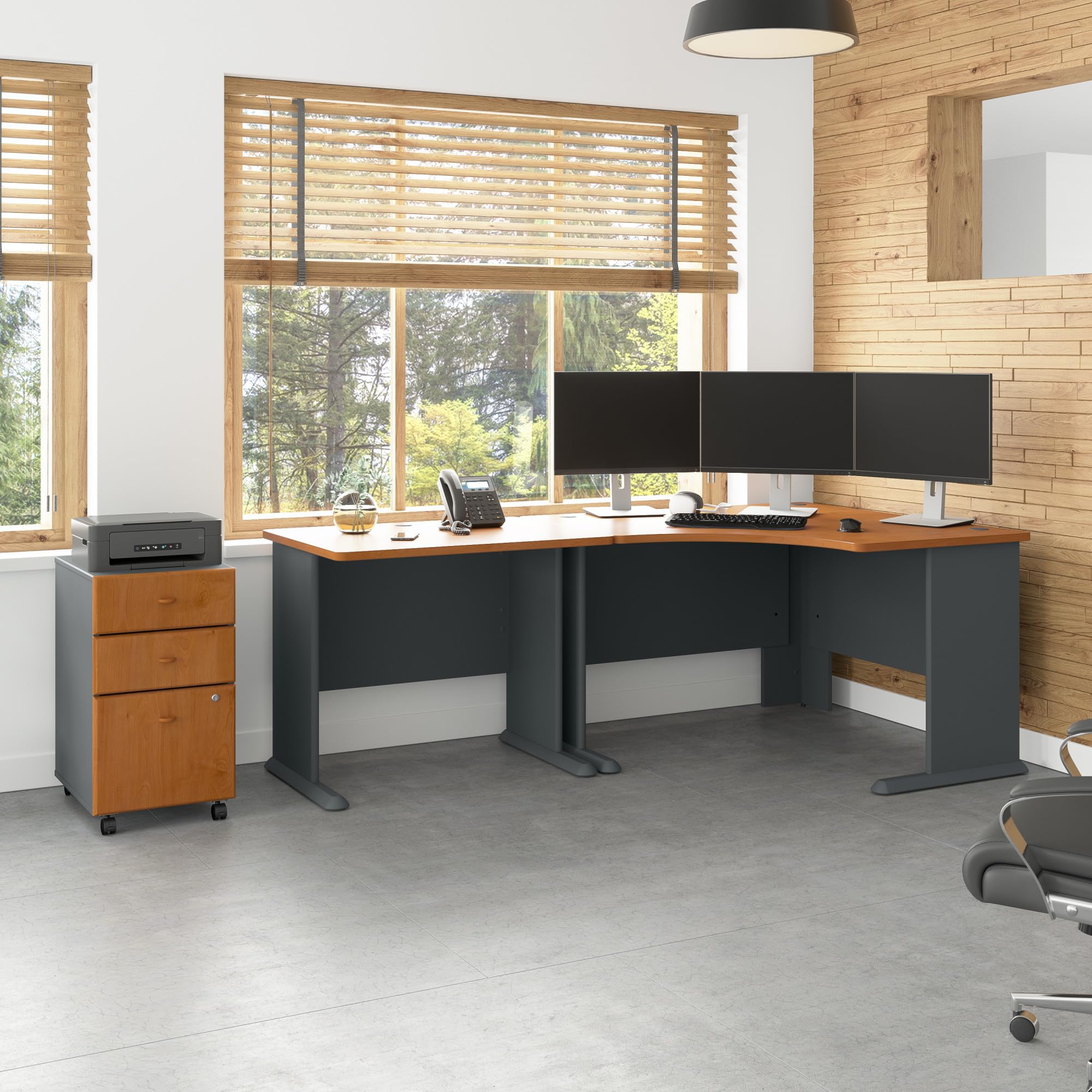 Bush Business Furniture Series A 36W Office Desk in Natural Cherry & Slate - Perfect for Home Office, Study Room & Workspace