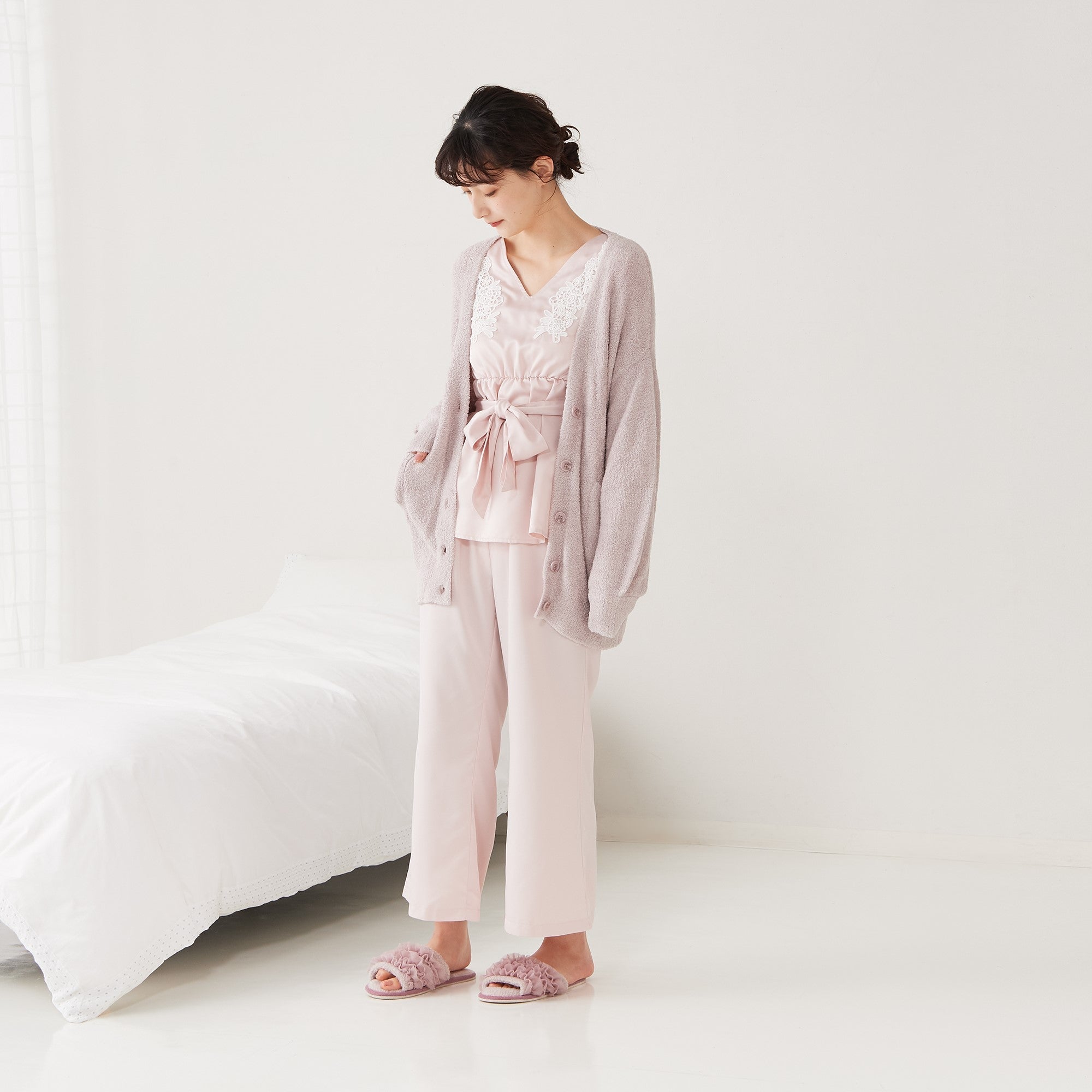 Feather Knit Cardigan Women's Light Pink - Soft Cozy Open Front Sweater for Fall & Winter | Perfect for Casual Outfits, Office Wear and Date Nights